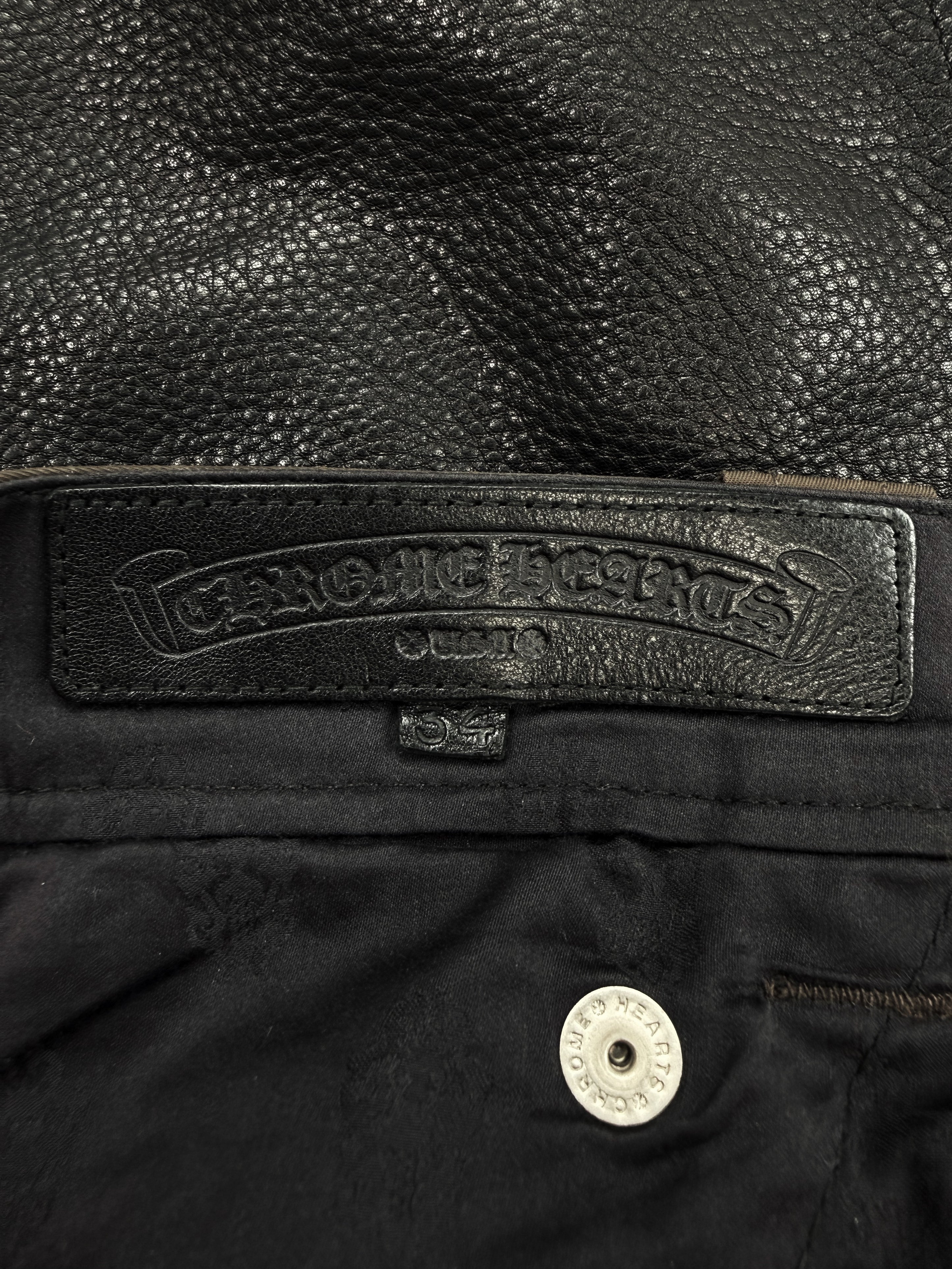 Chrome Hearts Pink Cross Patch Leather Brown Double Knee Carpenter Pants