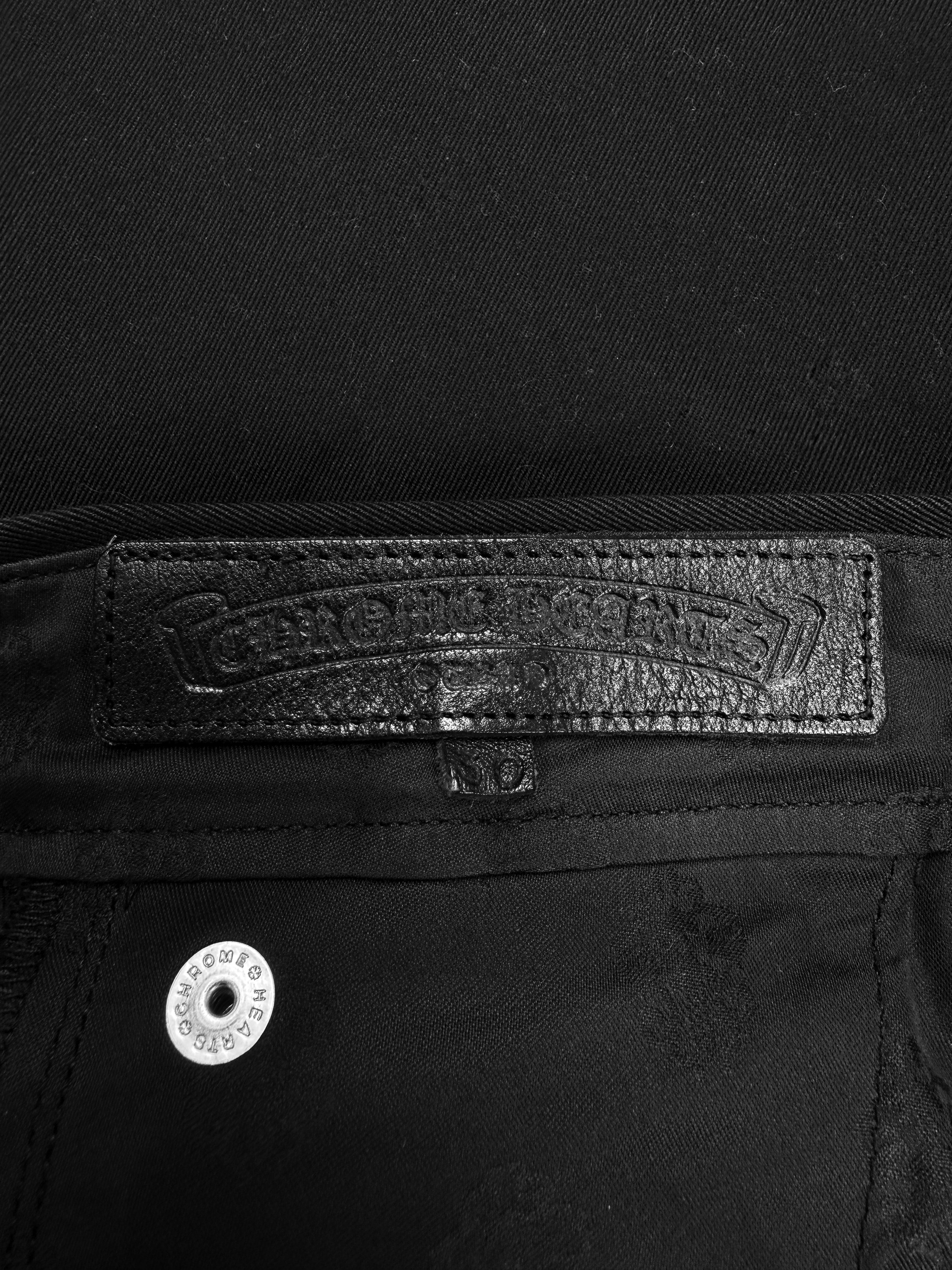 Chrome Hearts Leather Tab Black Boot Cut Chino Work Pants