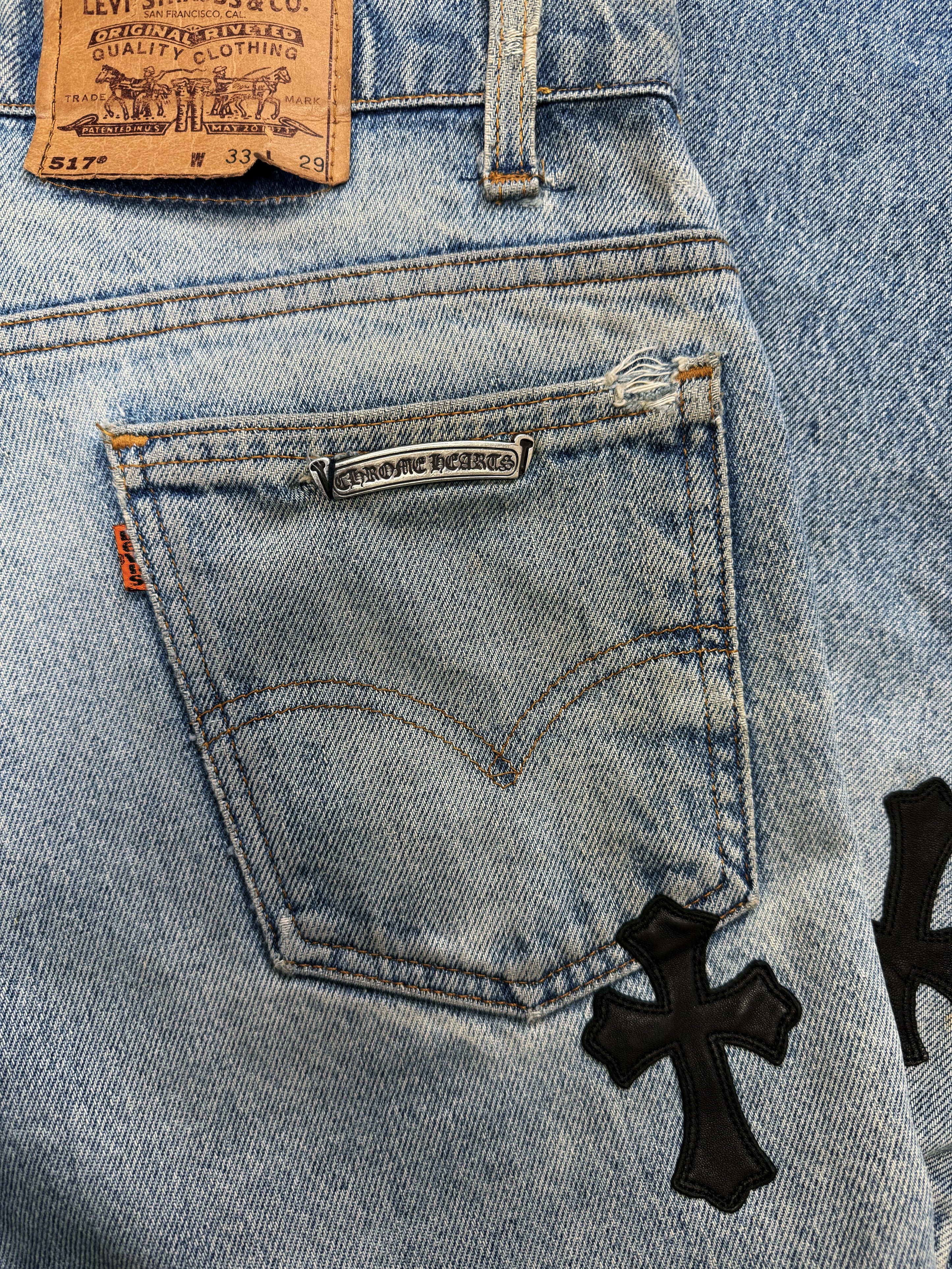 Chrome Hearts Levi’s 517 15 Cross Patch Orange Tab Light Wash Jeans