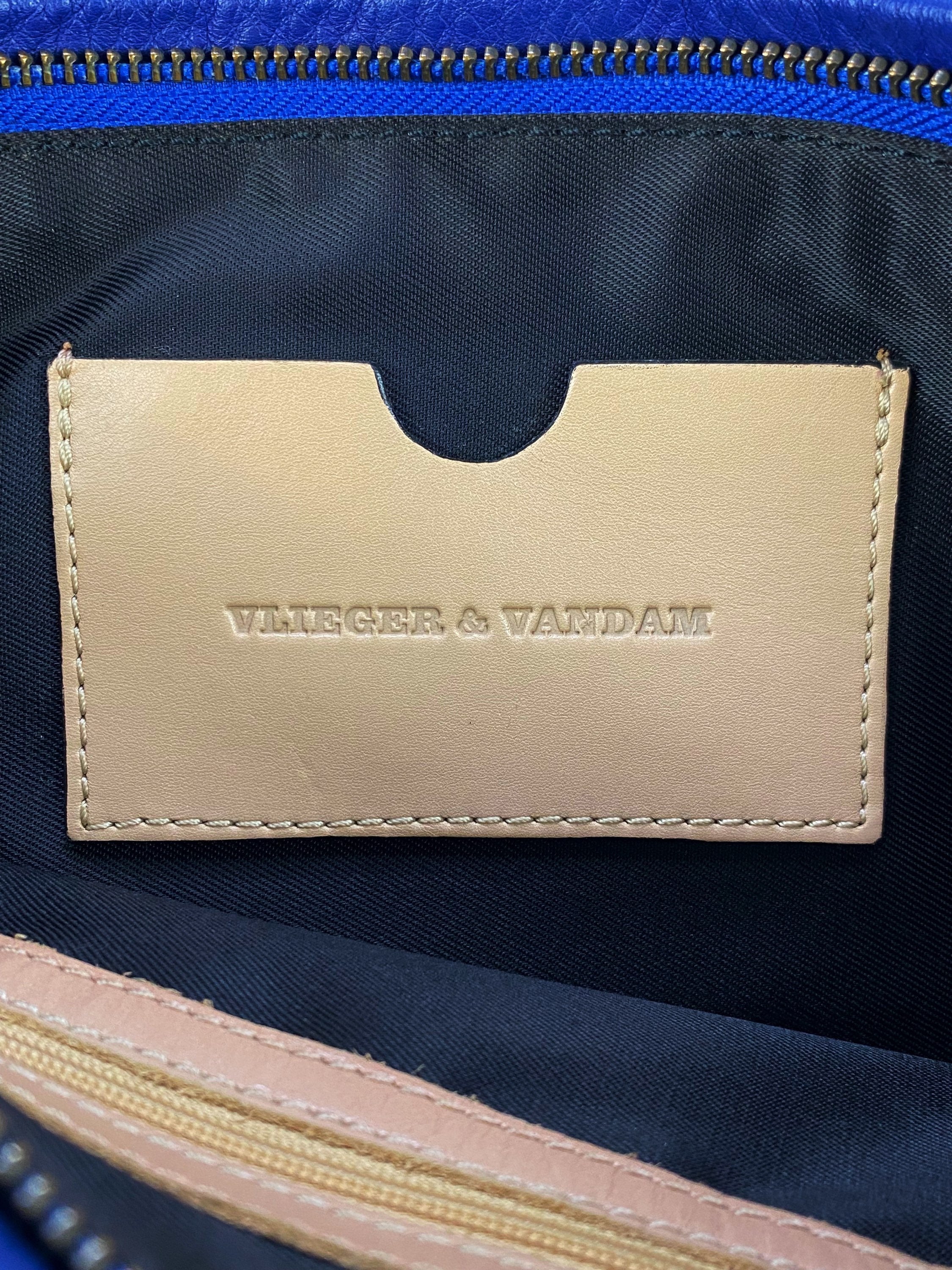 Vlieger & Vandam ‘Gun’ Print Navy Blue Leather Clutch Bag