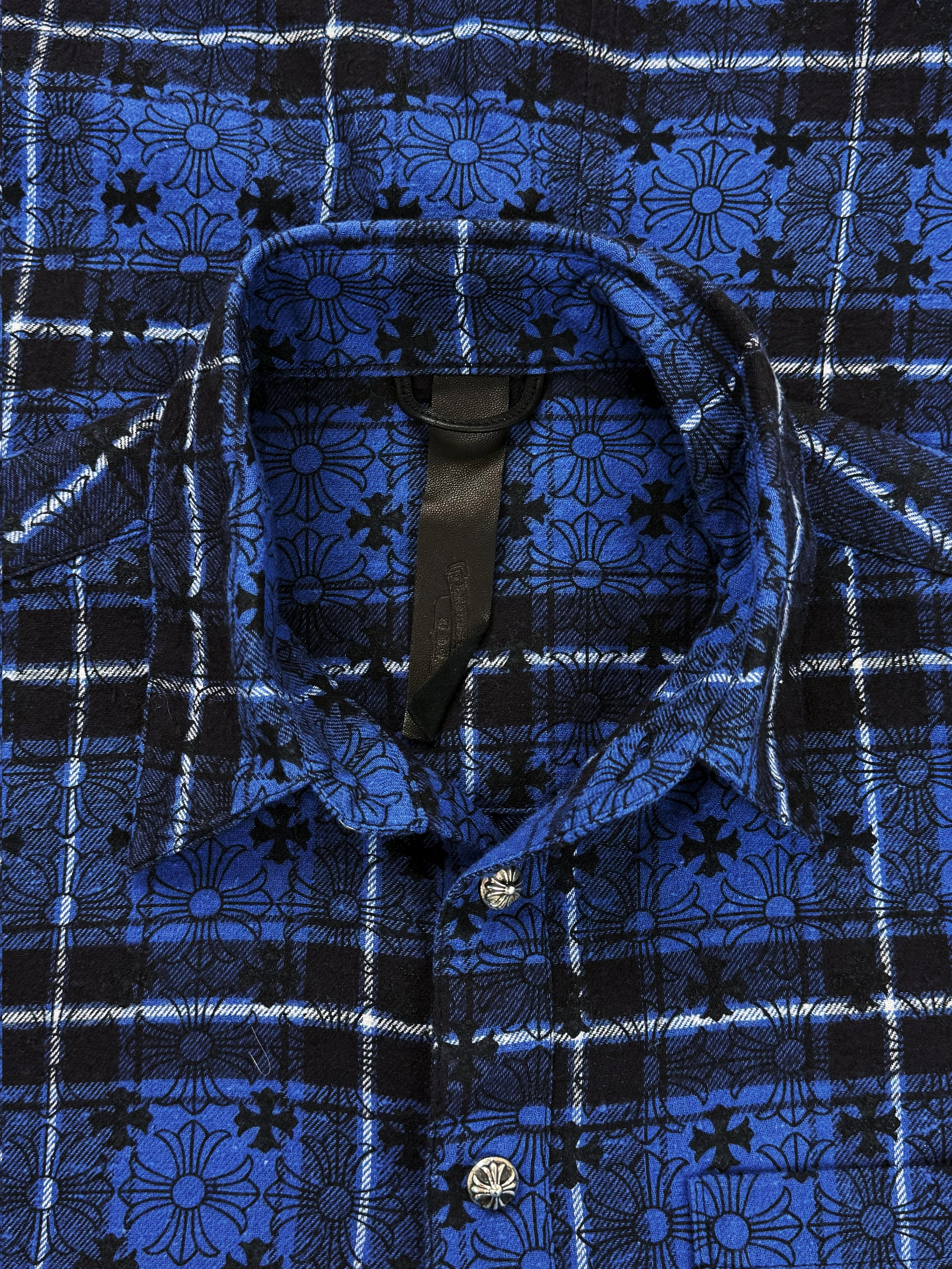 Chrome Hearts Loose Ends Leather Cross Patch Blue .925 Silver Flannel