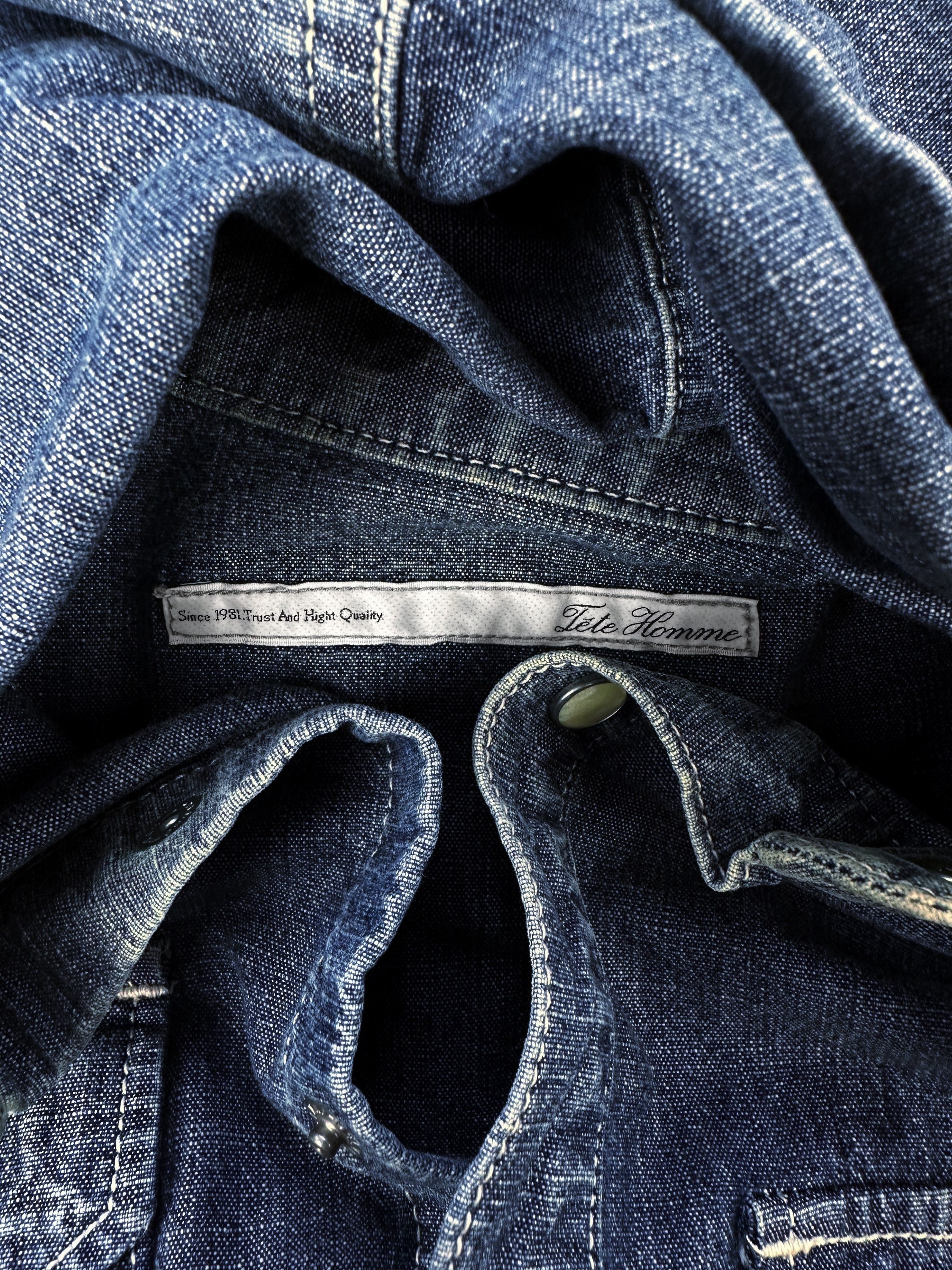 Tete Homme Western Style Denim Two Tone Collared Overcoat