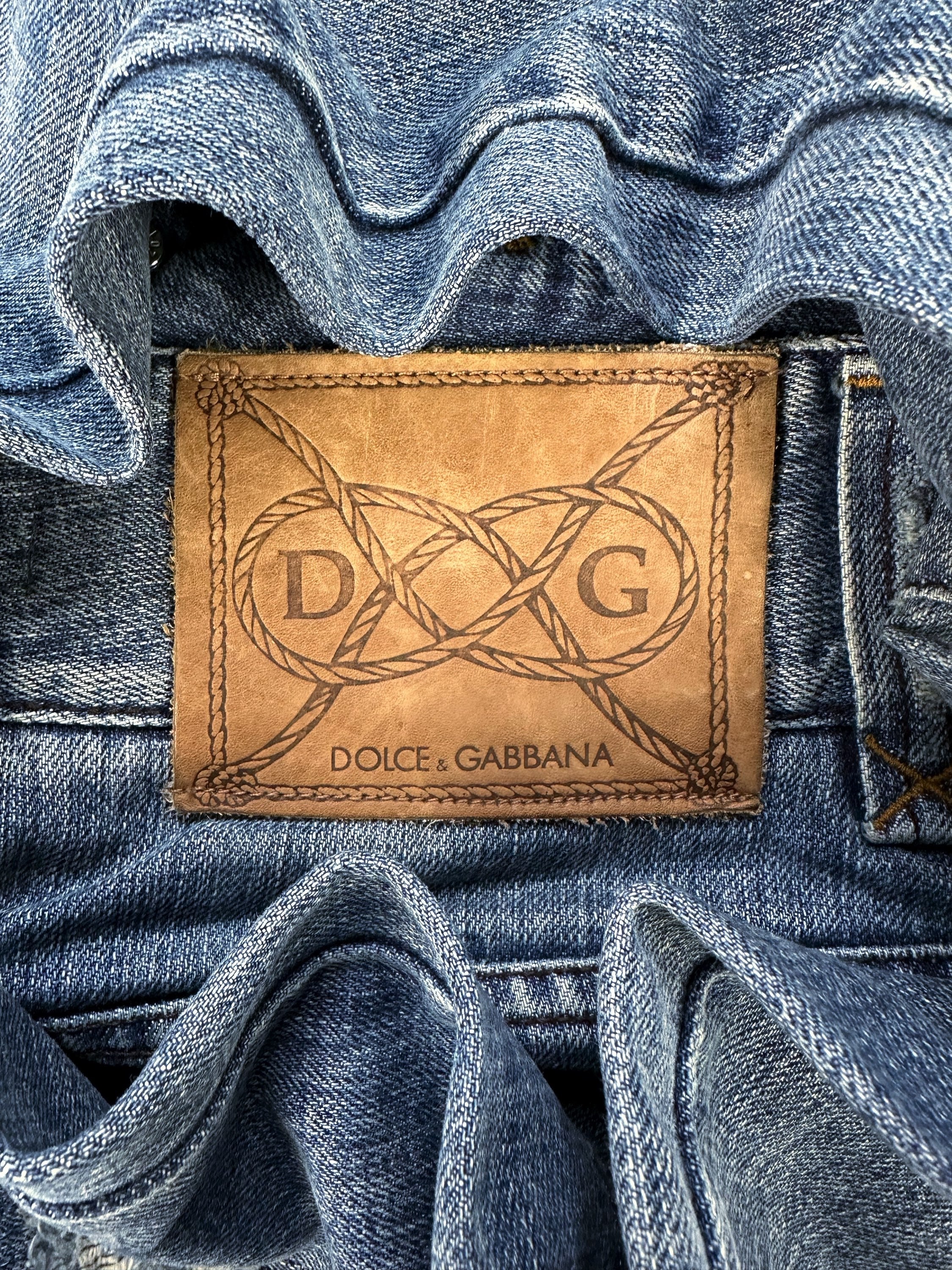 00s Dolce & Gabbana Embroidered ‘DG’ Distressed Denim