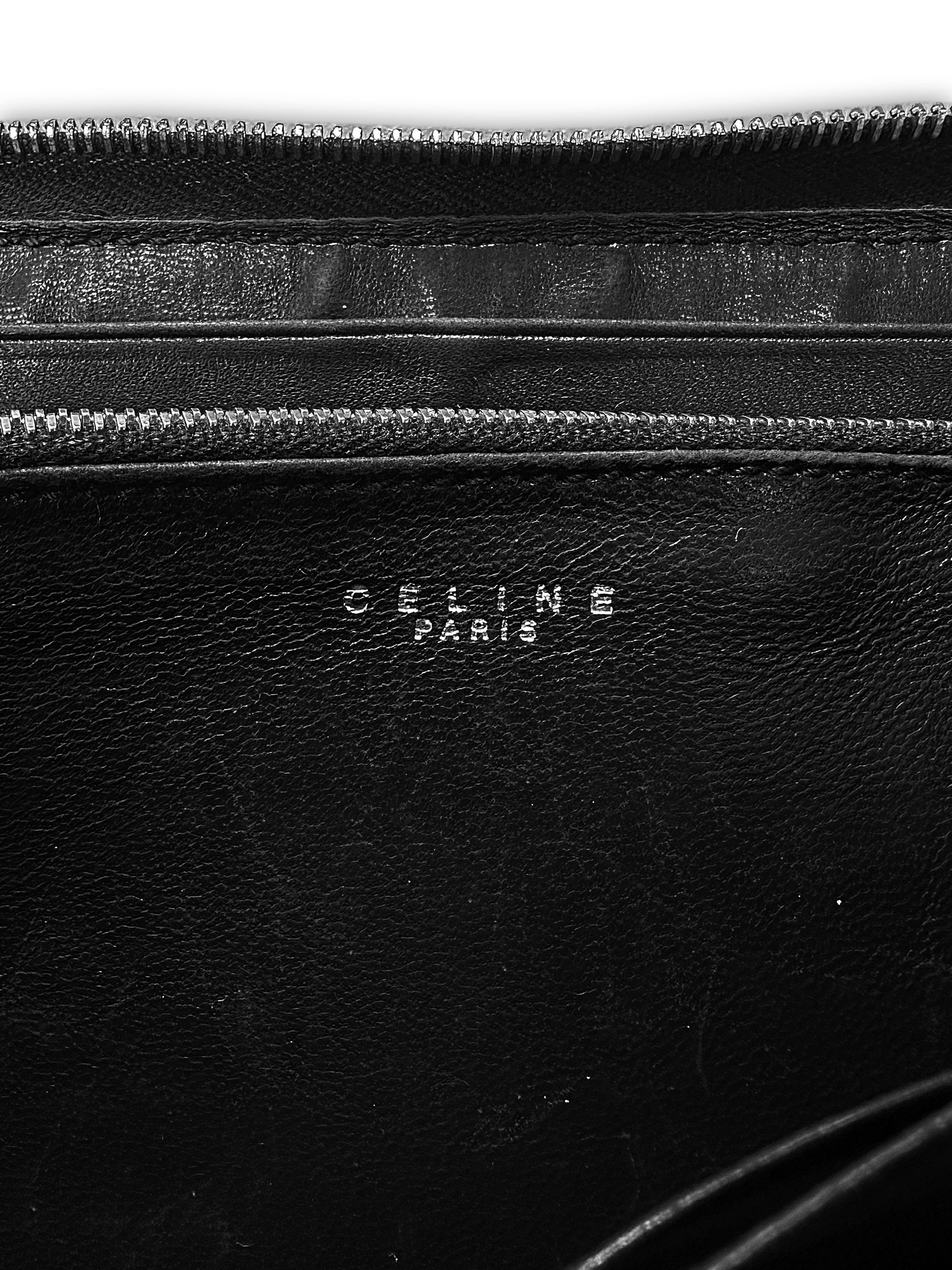 Celine Paris Black Leather Mesh Bifold Long Wallet