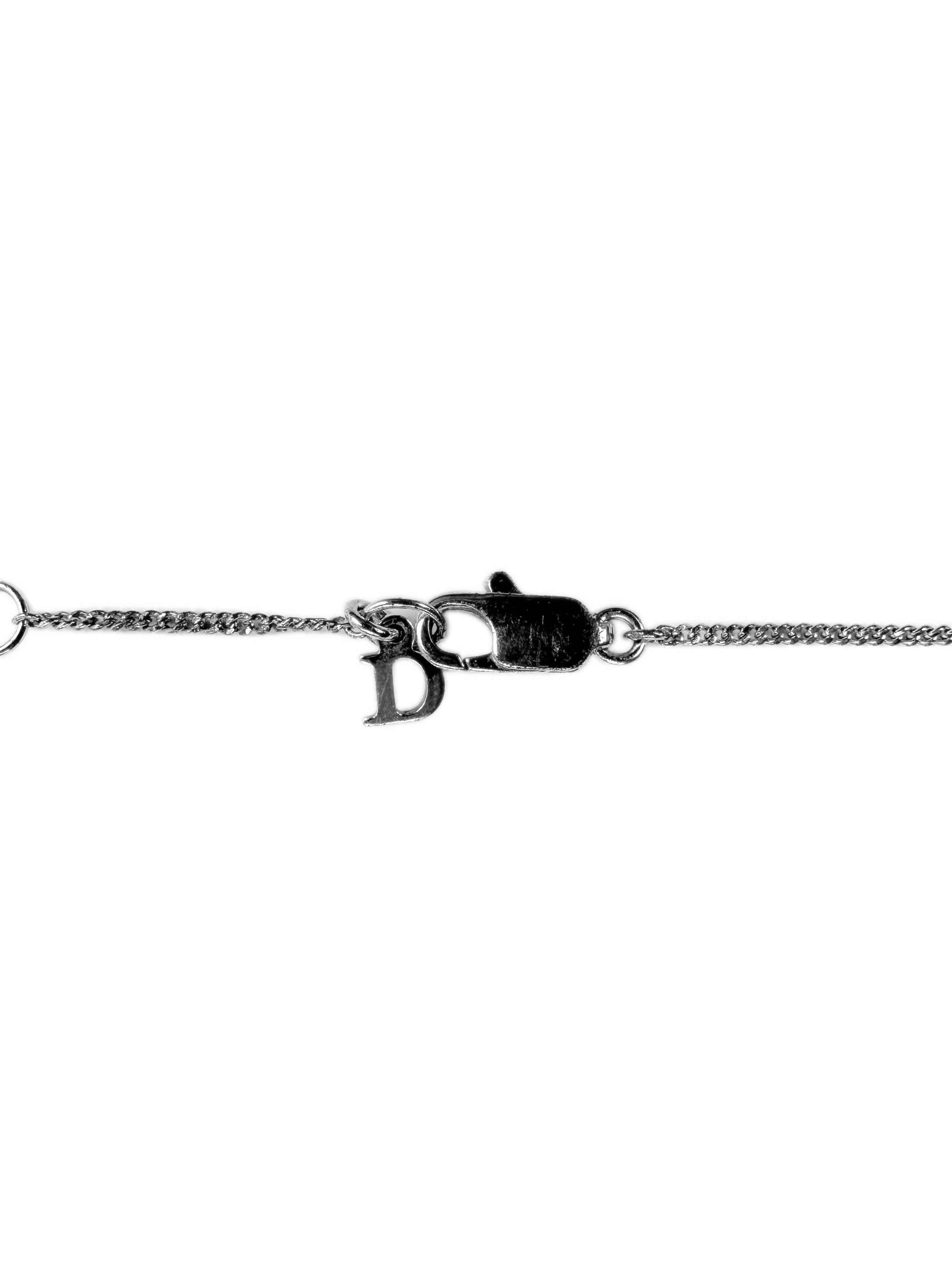 Dior Crystal Heart Pendant Silver Necklace