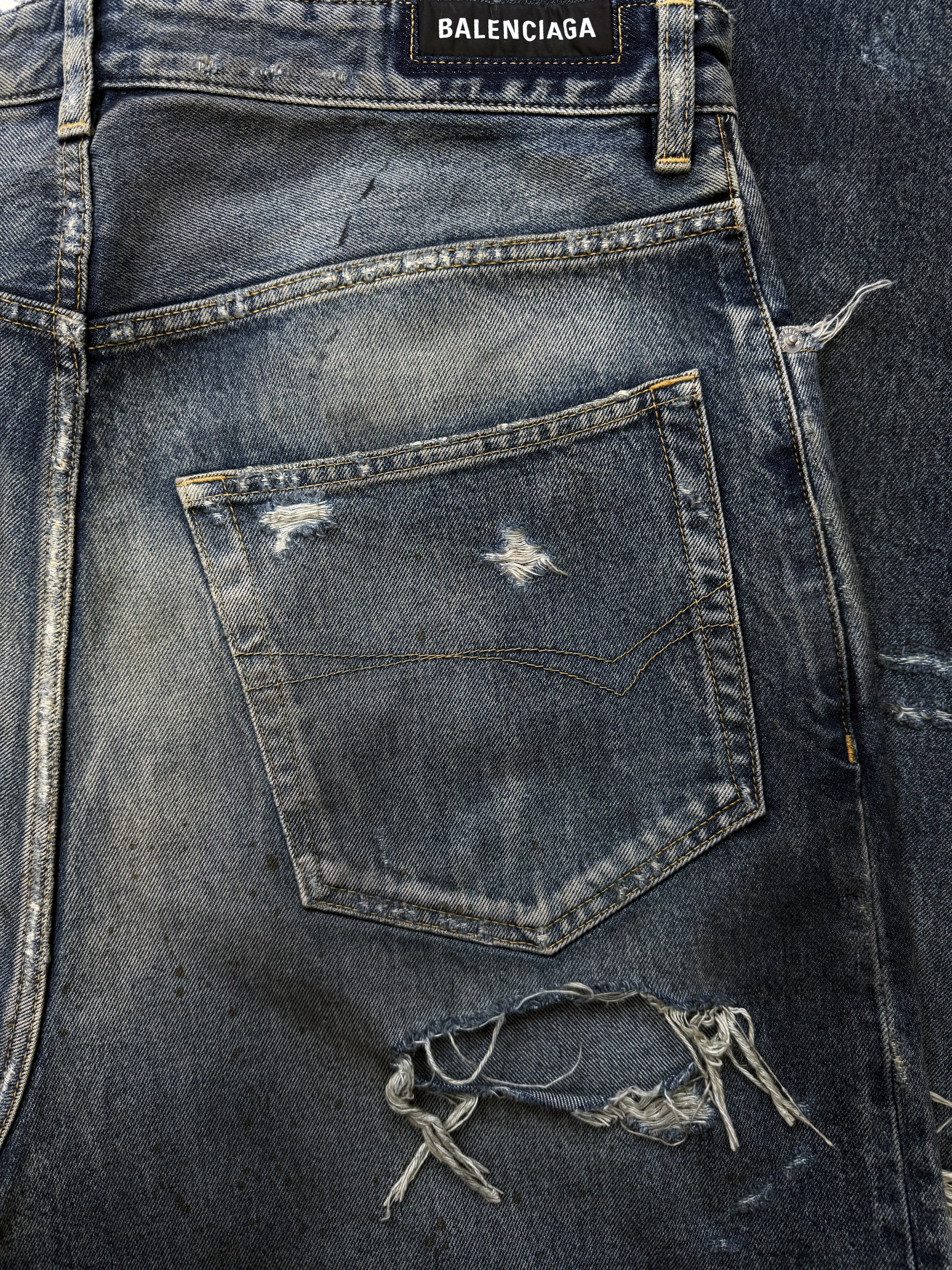 SS23 Balenciaga Mud Show Baggy Distressed Blue Washed Denim