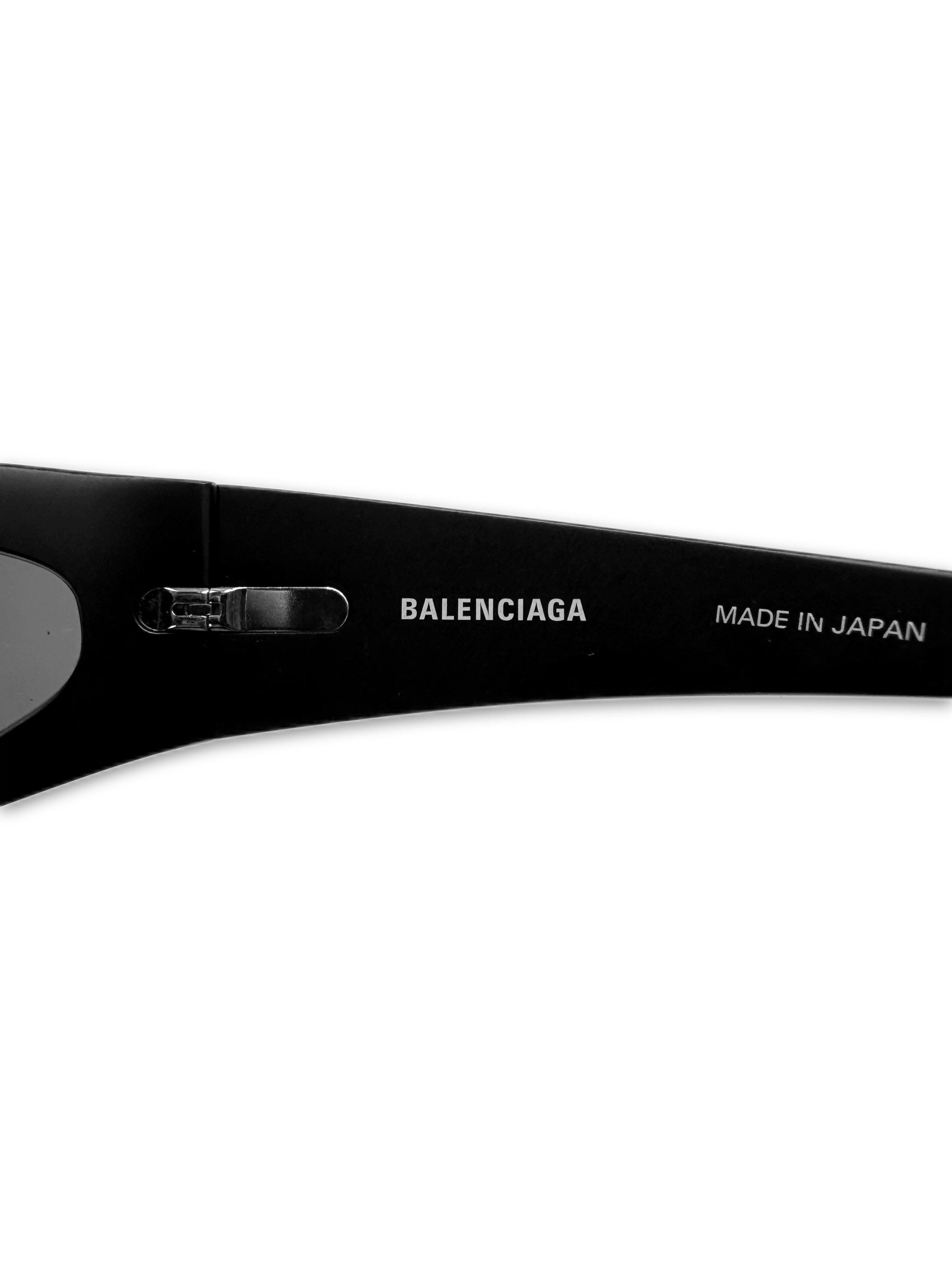 AW22 Balenciaga ‘Skin Cat’ Wrap Around Glossy Black Sunglasses