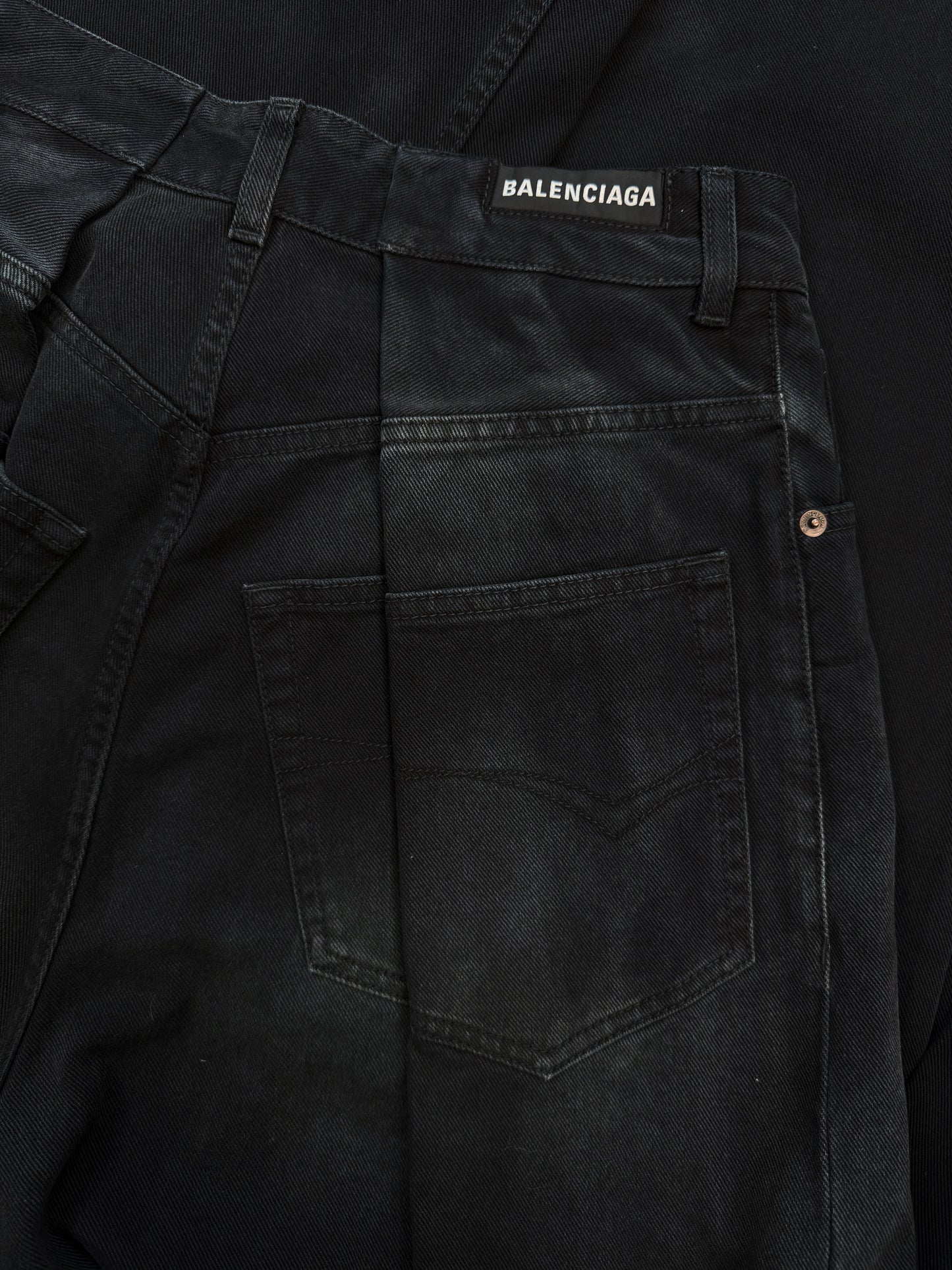 AW23 Balenciaga Double Layered Navy Blue Wide Cut Denim