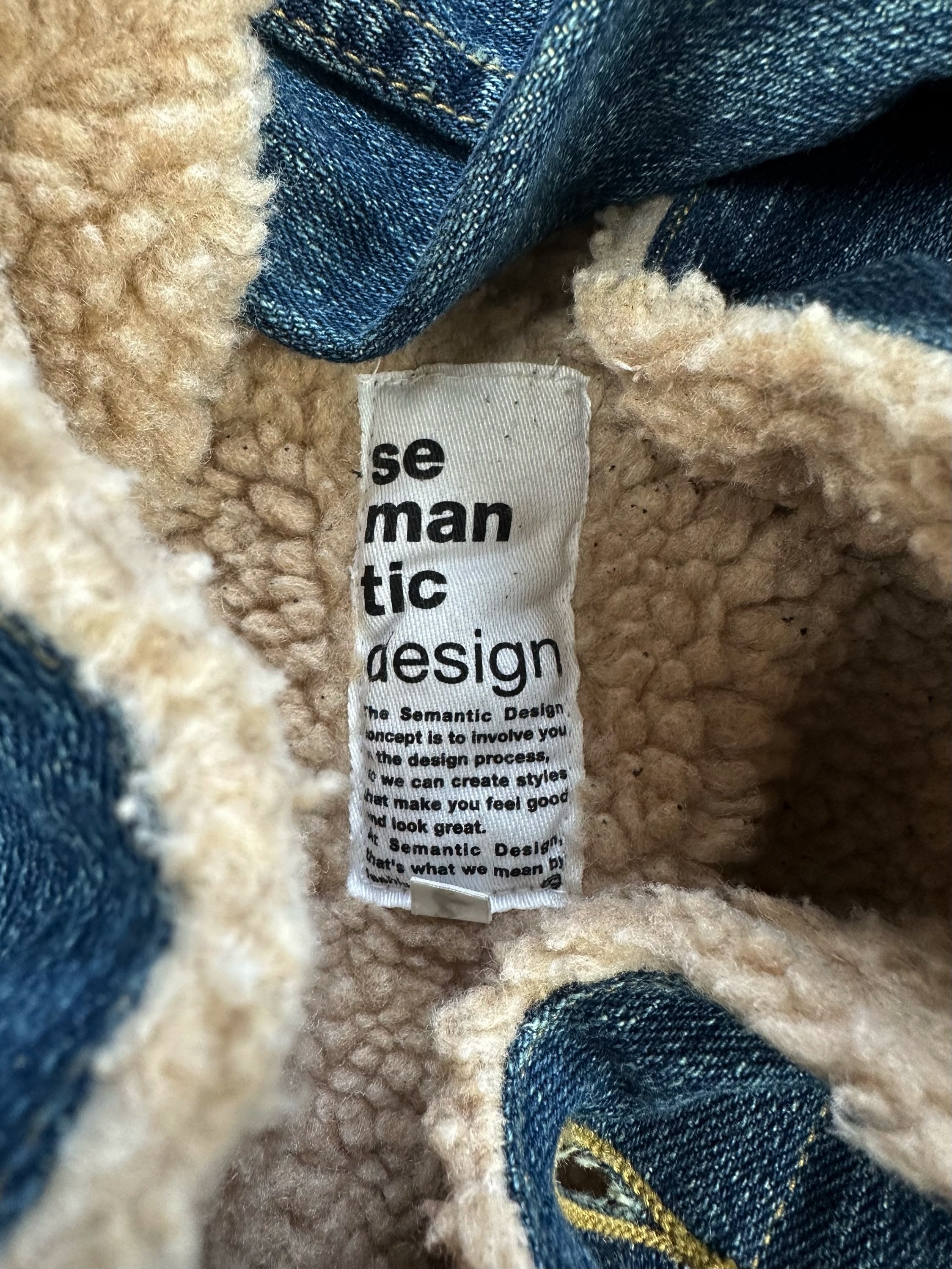 Semantic Design Shearling Lined Blue Denim Jacket