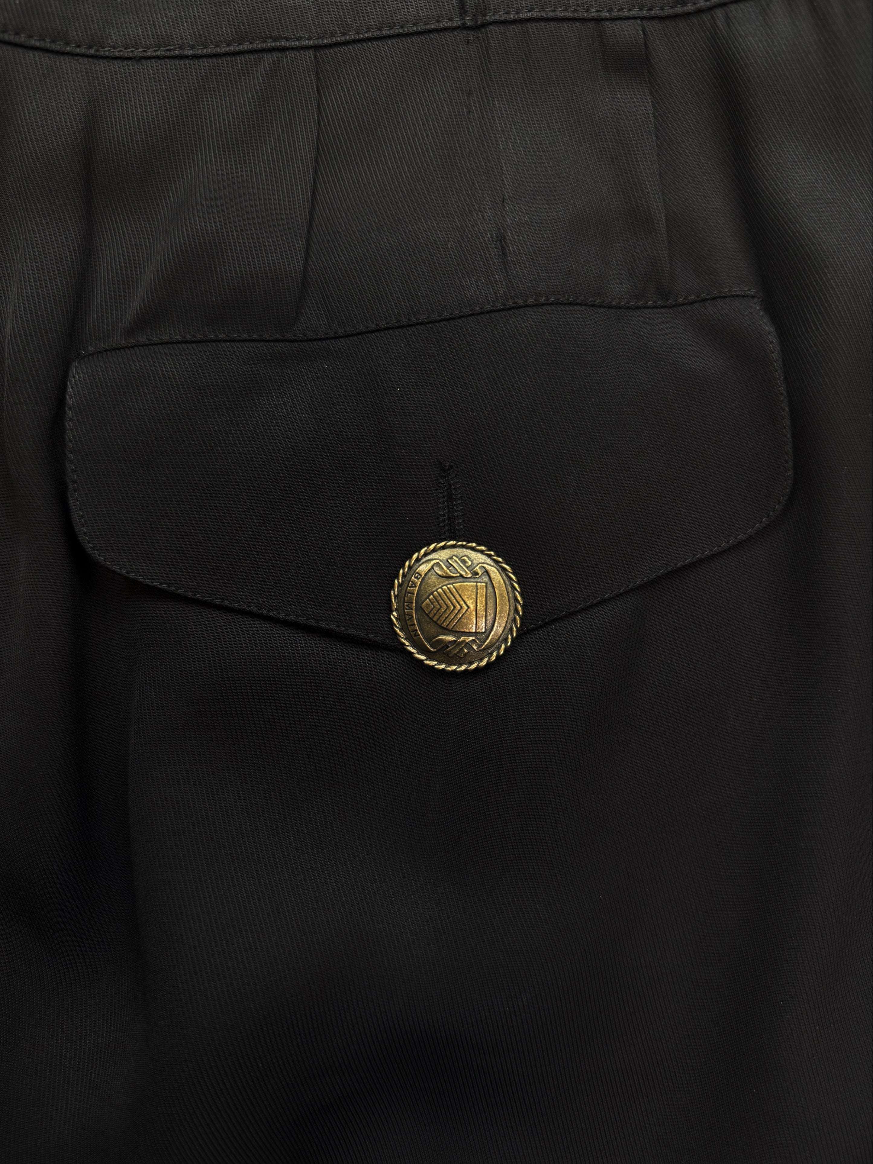 Balmain Belted ‘Coin’ Button Black Pleated Skirt