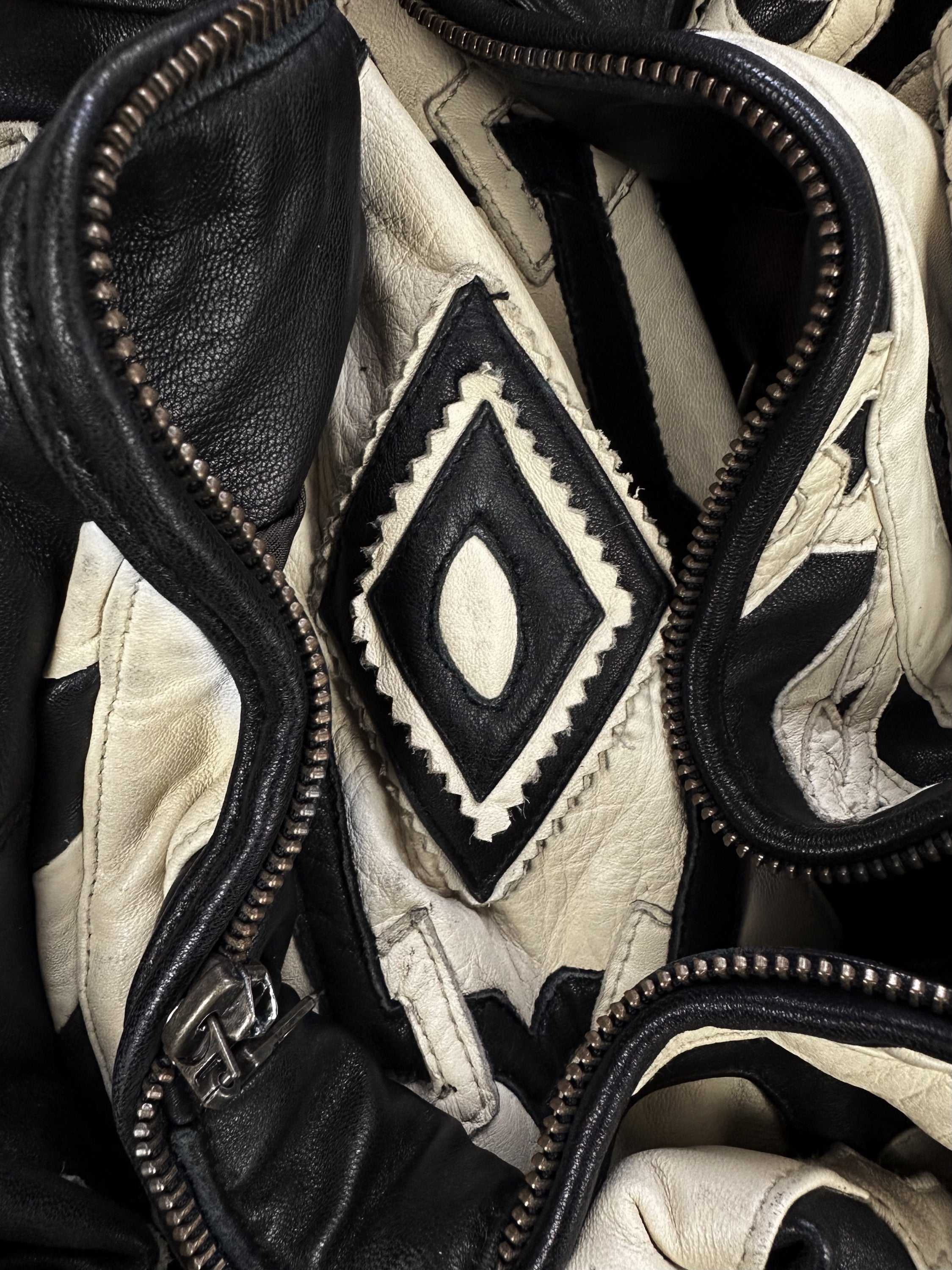 90s Pelle Pelle ‘Chainlink’ Patched Black Leather Jacket