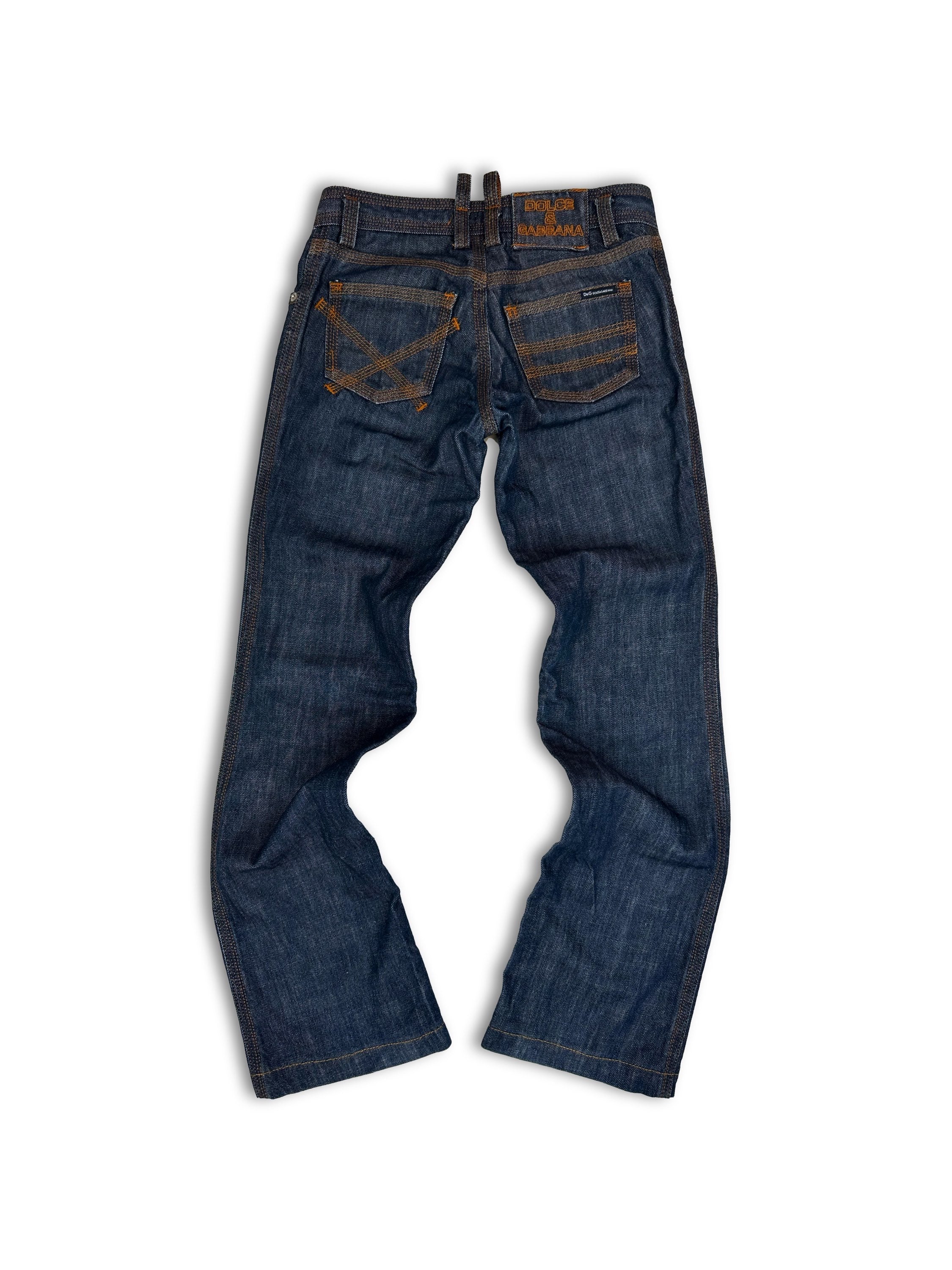 00s Dolce & Gabbana Leather Insert Flared Indigo Denim