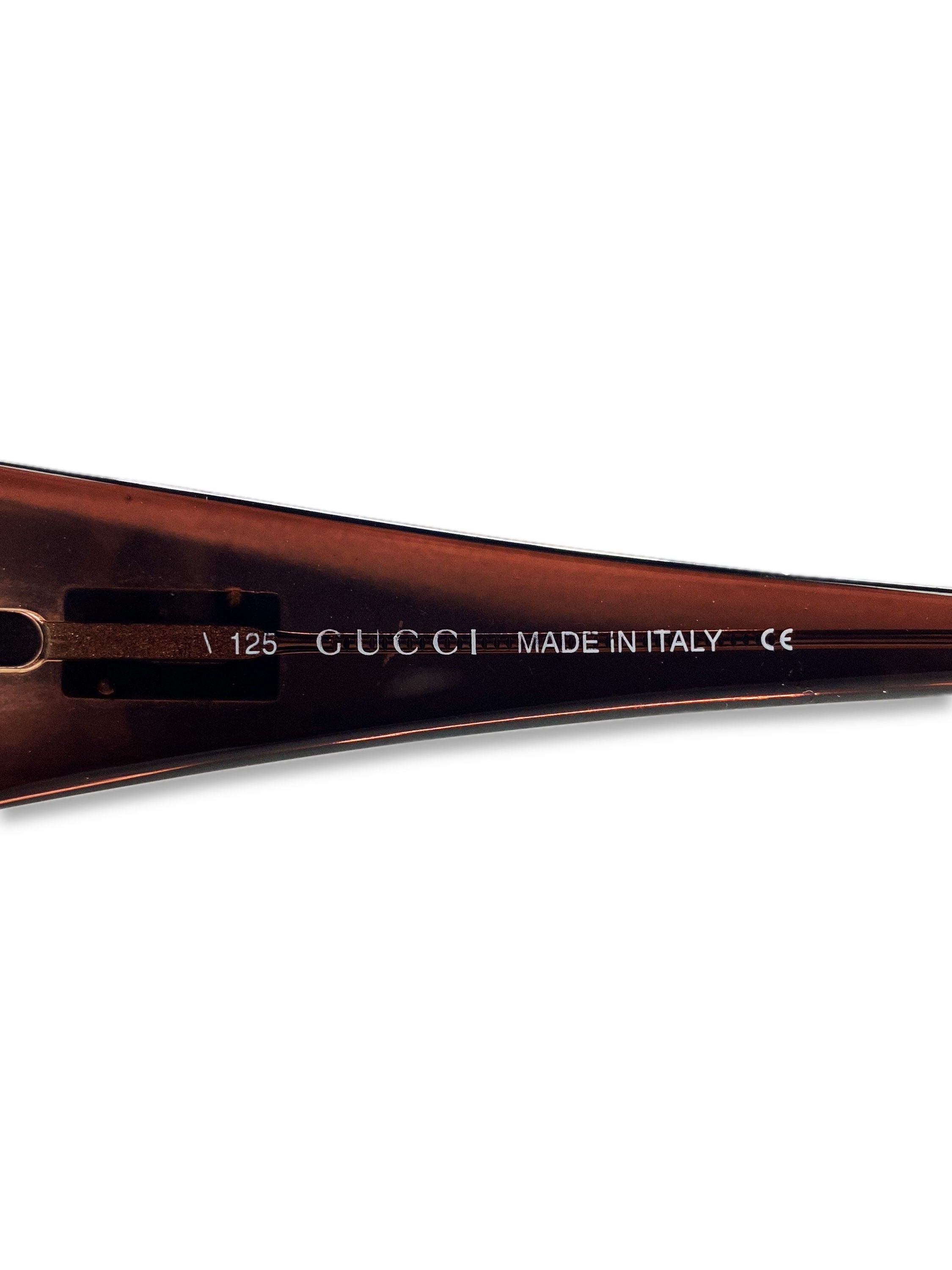 Gucci Warm Tint G Logo Metallic Dark Brown Oval Frame Sunglasses
