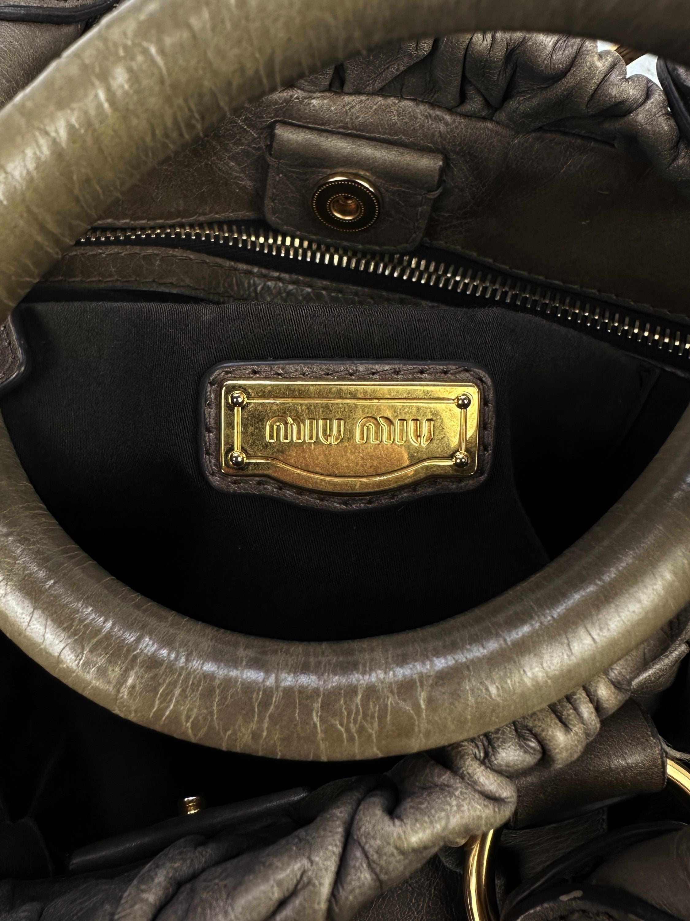 Miu Miu Dark Brown Leather Metallic Handbag