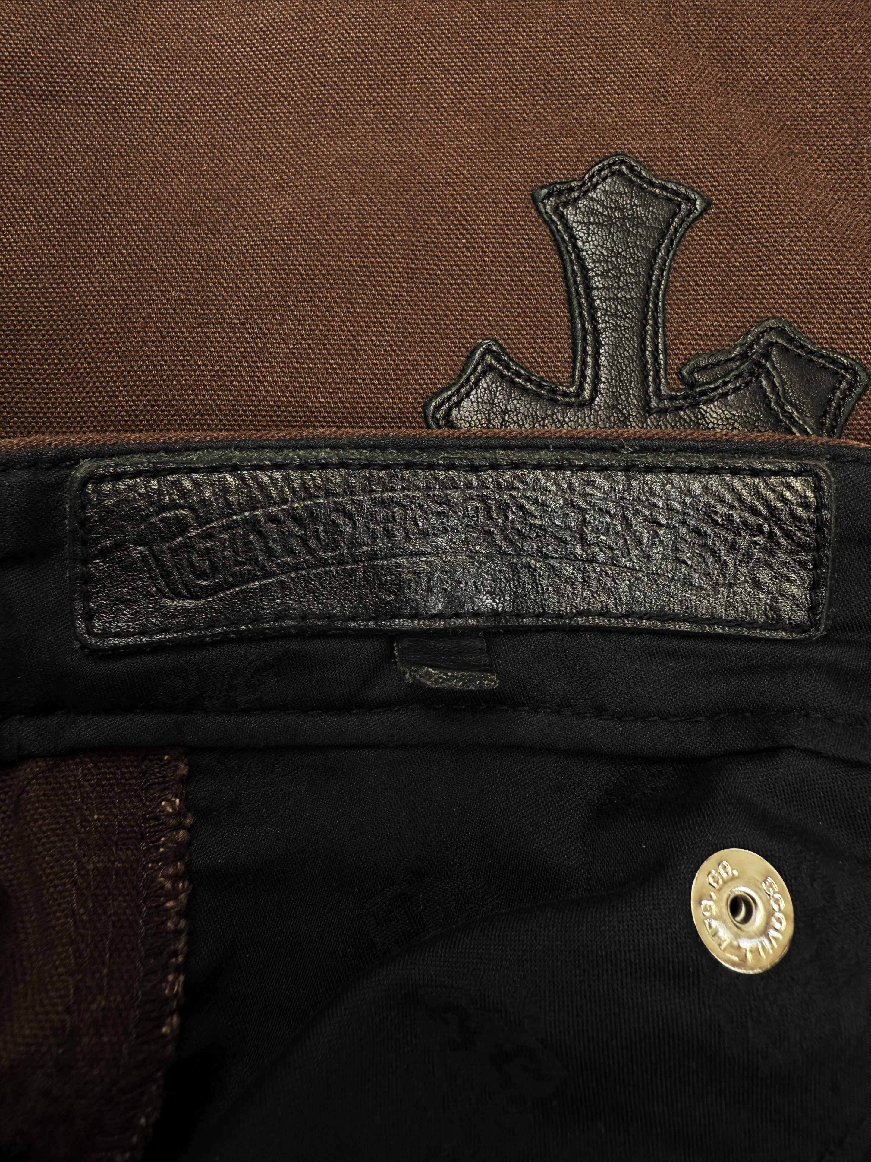 Chrome Hearts 20 Leather Cross Patch Double Knee Denim Carpenter Pants