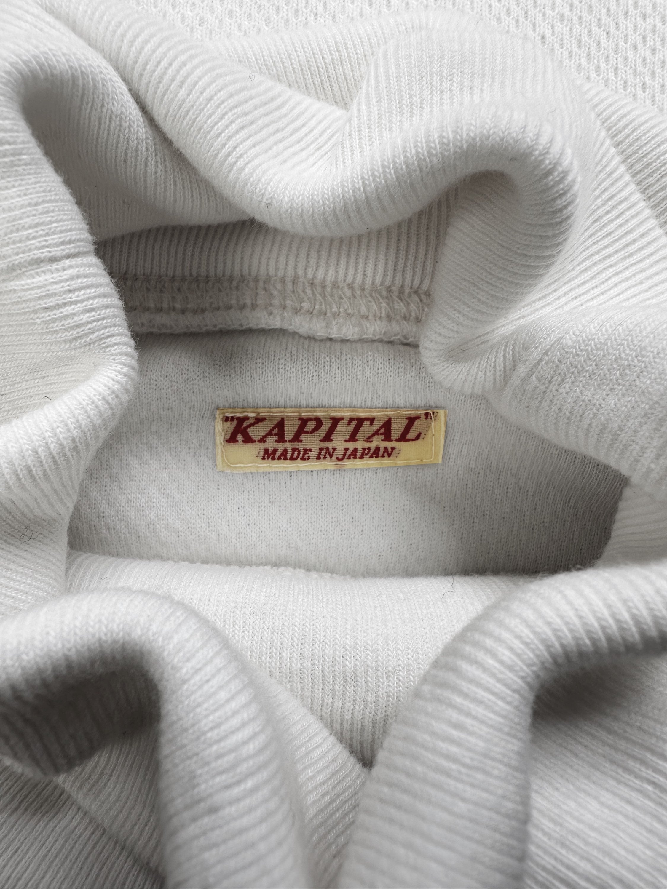 Kapital White Waffle Long Sleeve Turtleneck Sweater