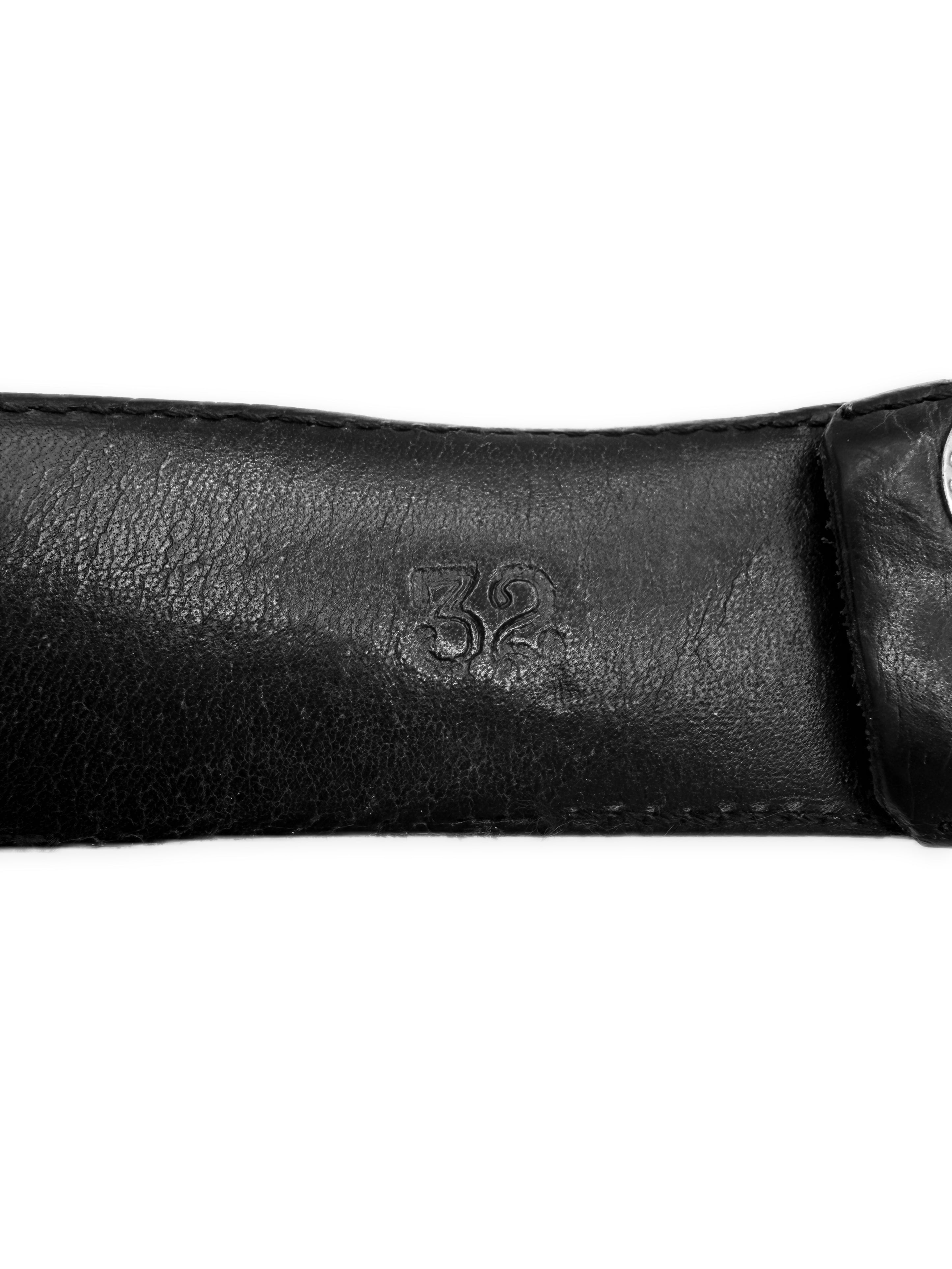 Chrome Hearts Cemetery Cross Patch Black Leather Belt Strap