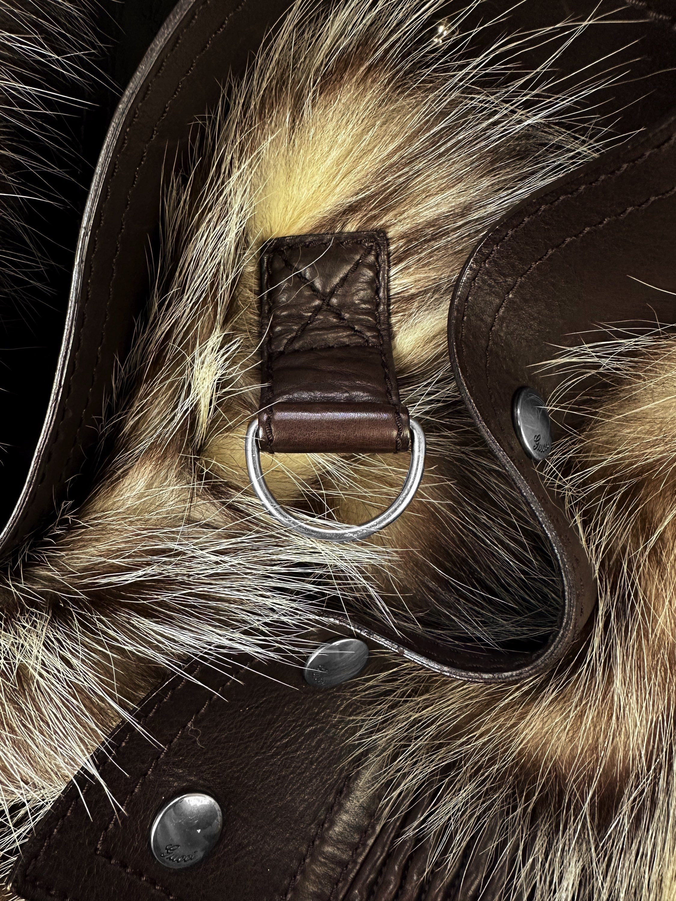 00s Gucci by Tom Ford ‘Racoon Fur’ Leather D-Ring Jacket
