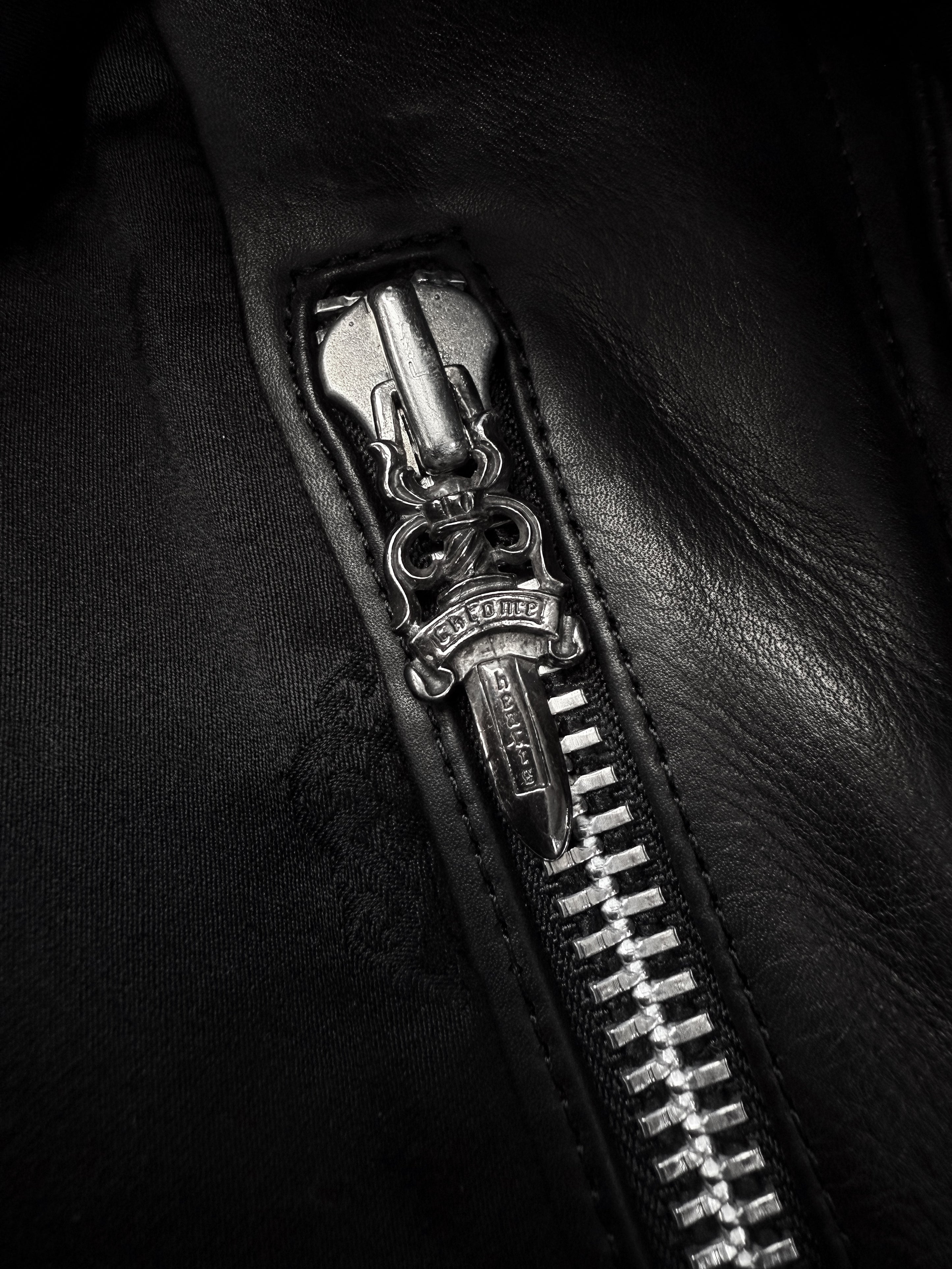 1993 Chrome Hearts Talon Button Leather Moto Fleur Jacket