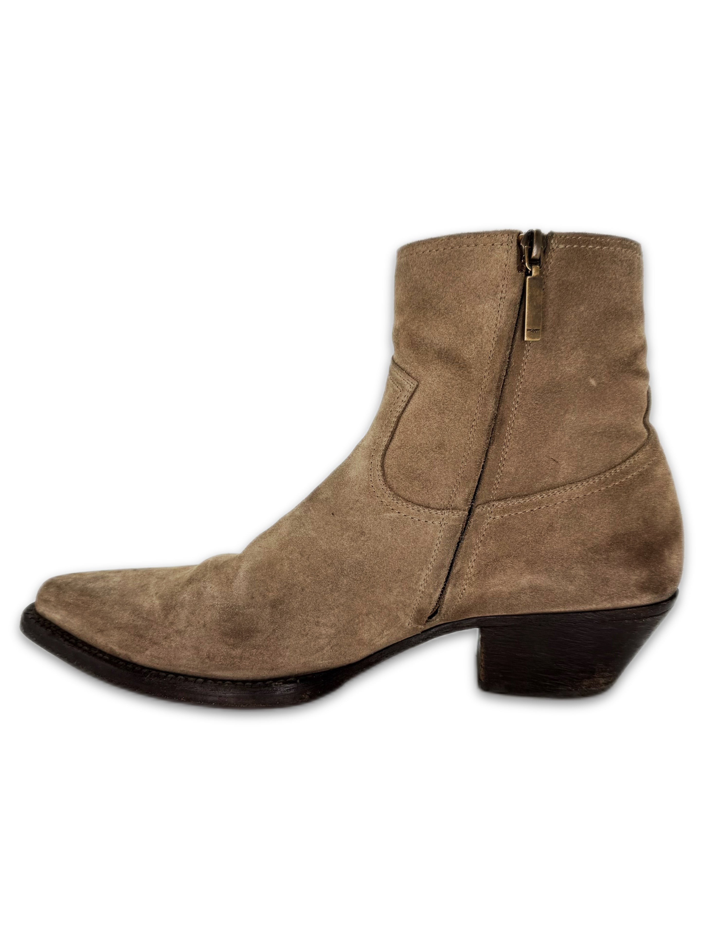 Saint Laurent Paris Suede Beige ‘Wyatt’ Side-zip Boots