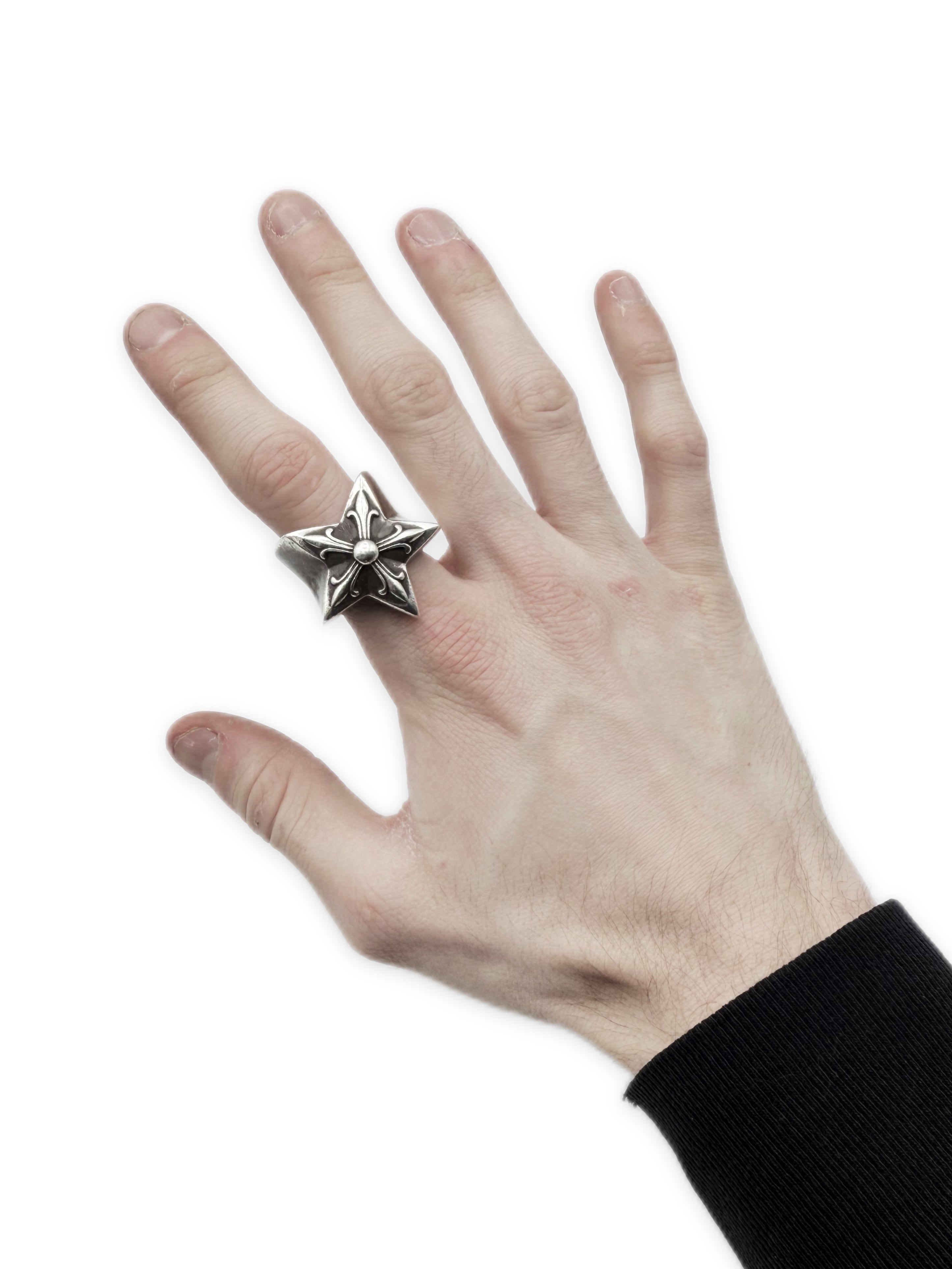 Chrome Hearts ‘5 Point Star’ .925 Silver XL Etched Ring
