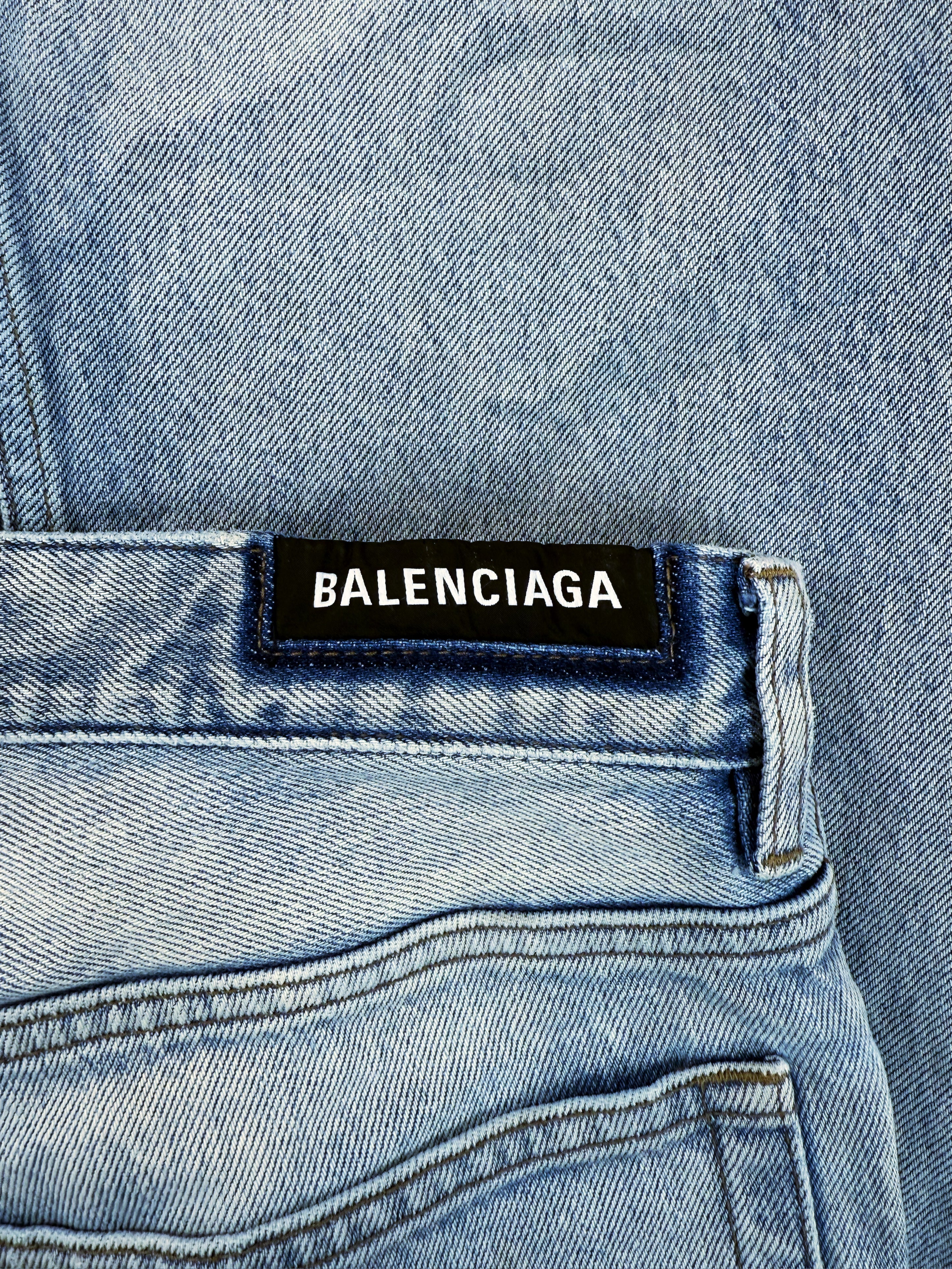 SS23 Balenciaga Light Blue Wash Flared Distressed Denim Jeans