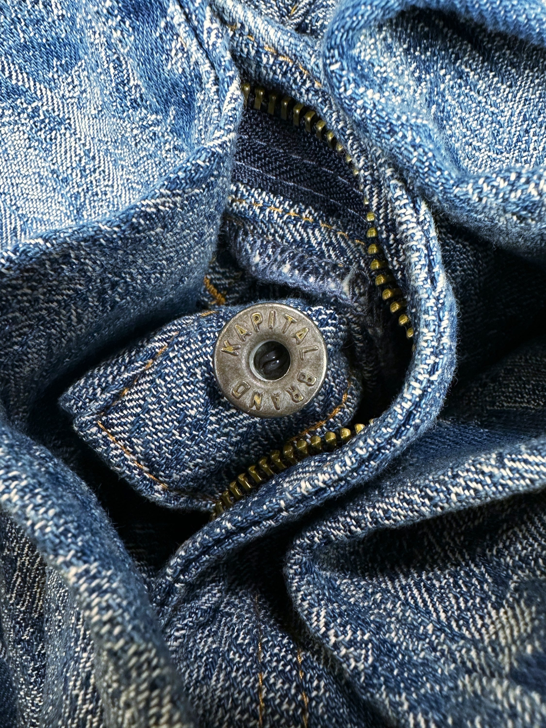 SS24 Kapital ‘Magpie’ 14oz Feather Jacquard Weave Flared Denim