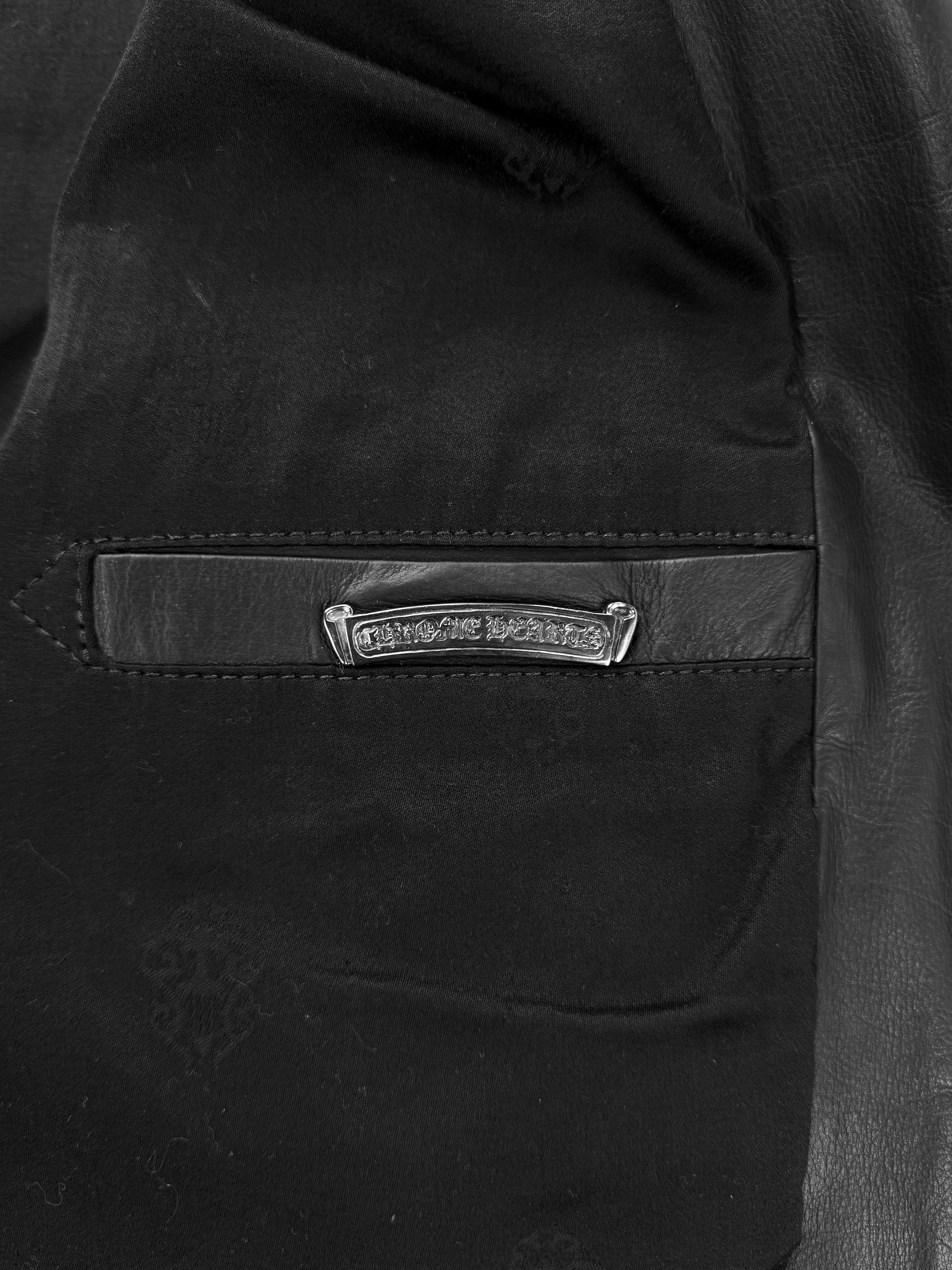 Chrome Hearts 22 Leather Cross Patch Flooded Dagger Zip Blazer Jacket