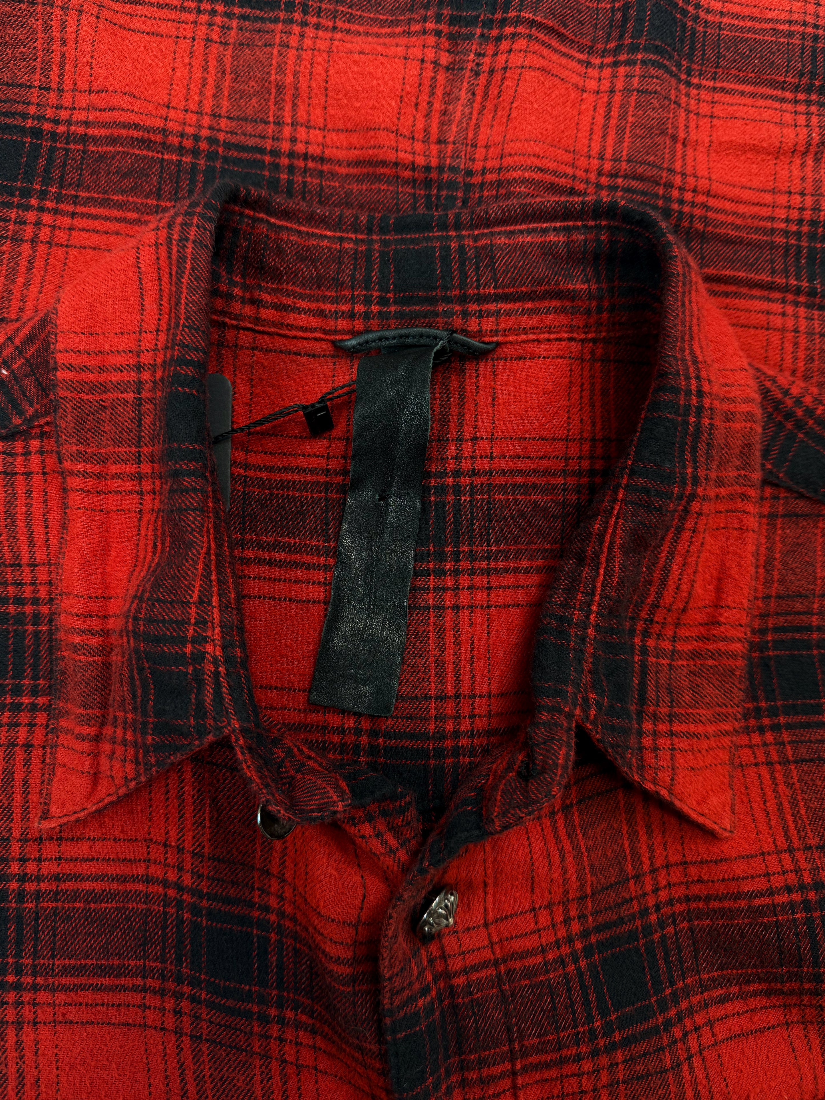 Chrome Hearts Dual Plus Patch Red Checkered Flannel Shirt