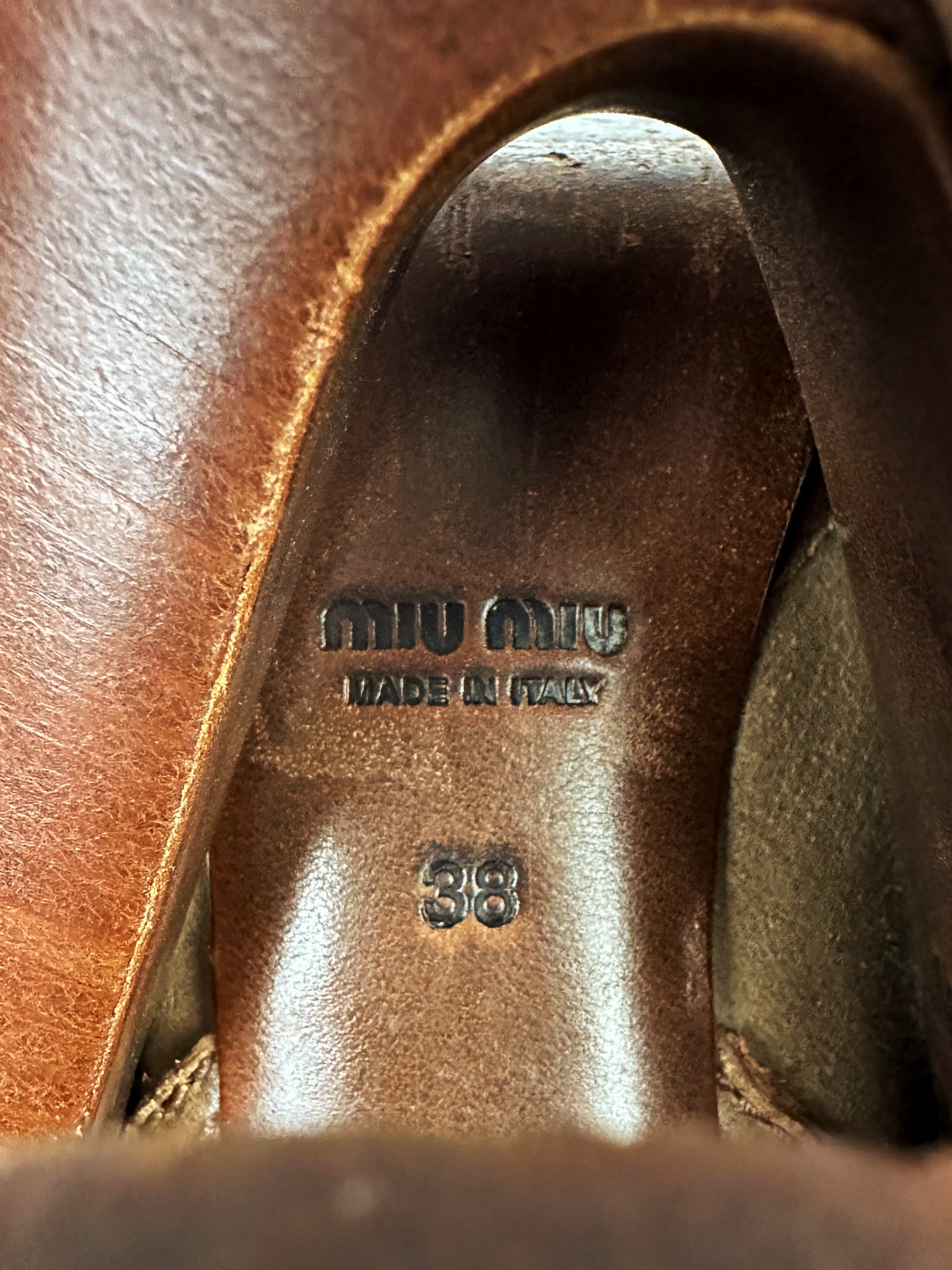 Miu Miu Shearling Lined Tan Leather High-heel Boots