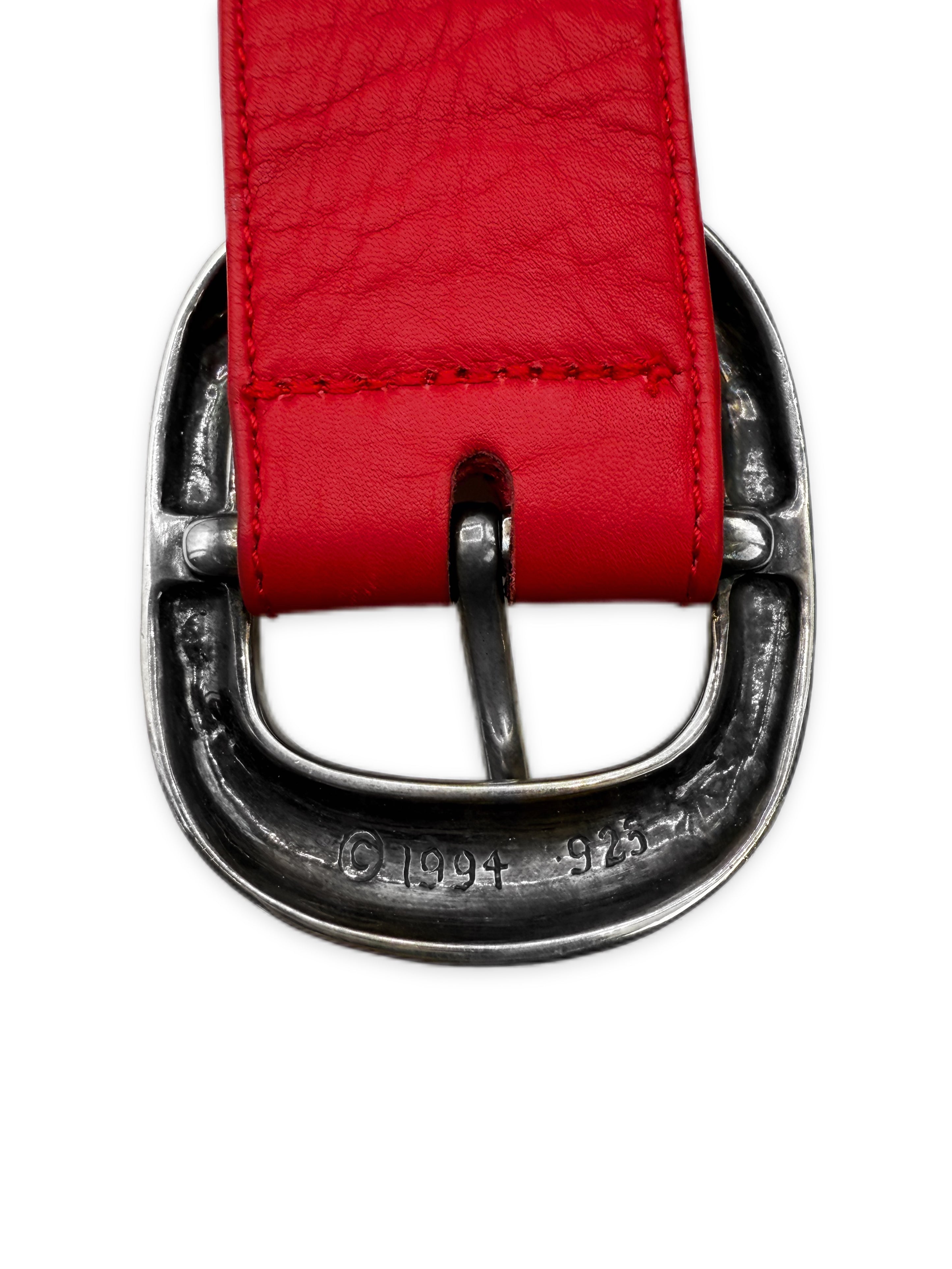 Chrome Hearts Red Calfskin Leather .925 Silver Gunslinger Belt
