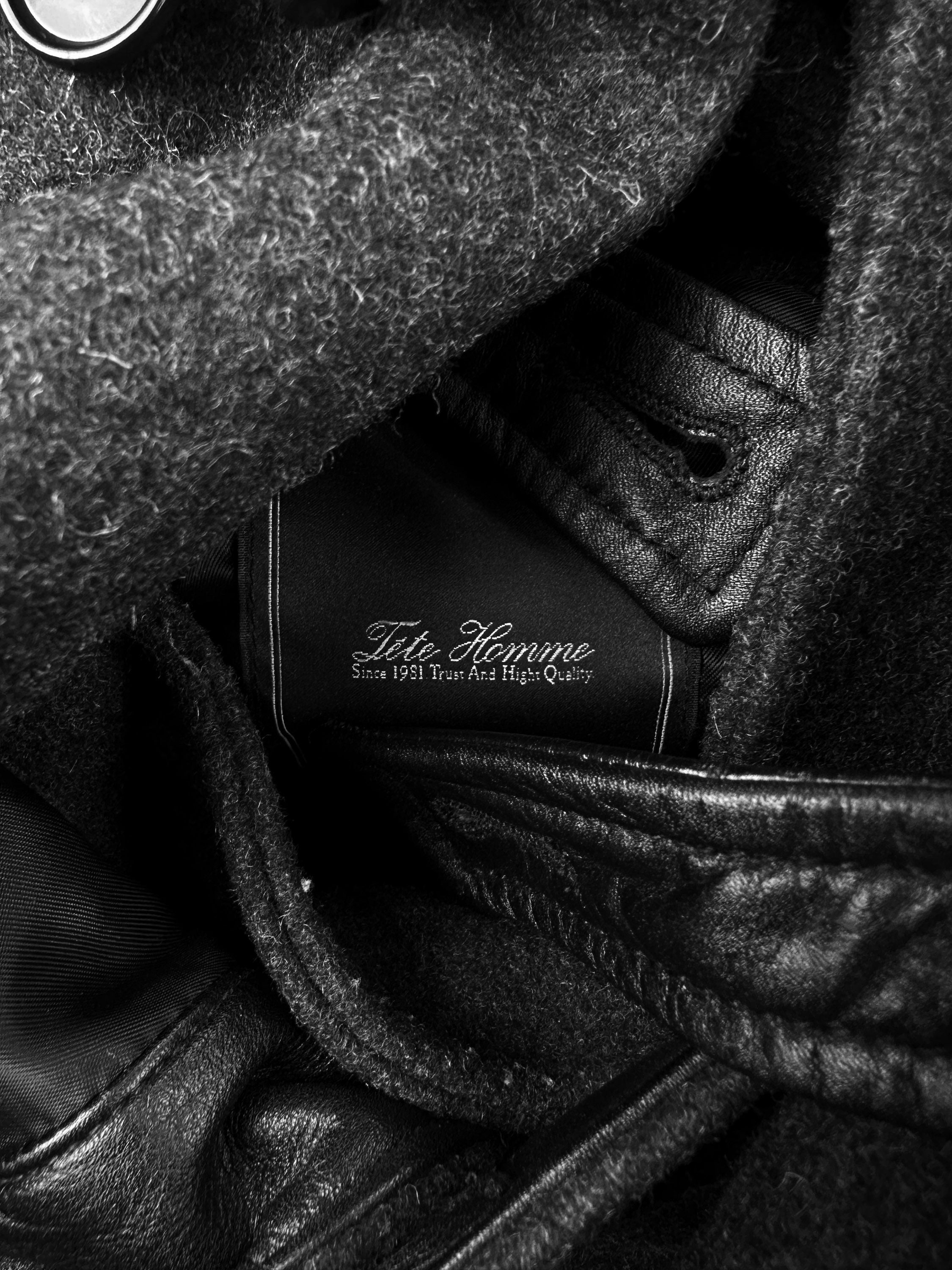 Tete Homme Black Wool Multi Clasp Hooded Jacket