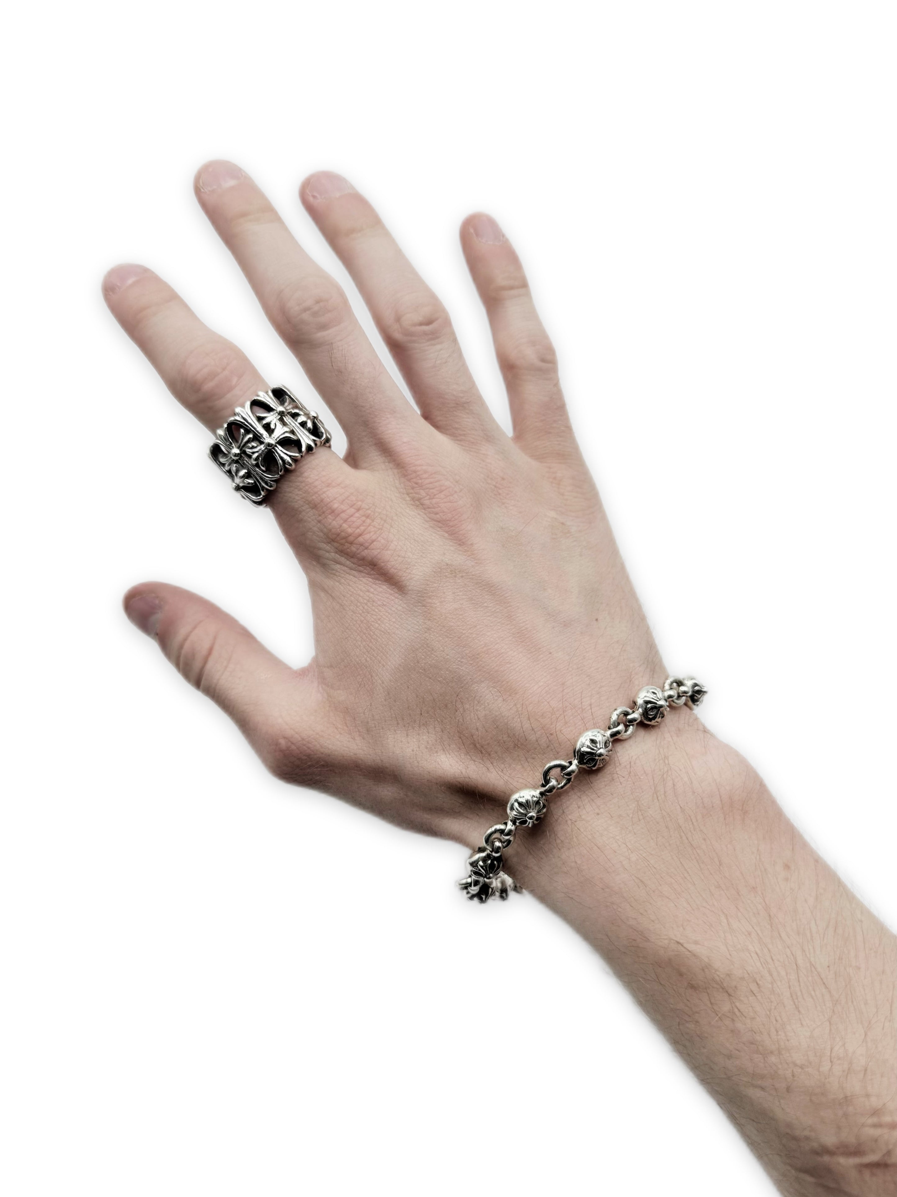 Chrome Hearts Cross Ball #1 8 in .925 Silver Bracelet