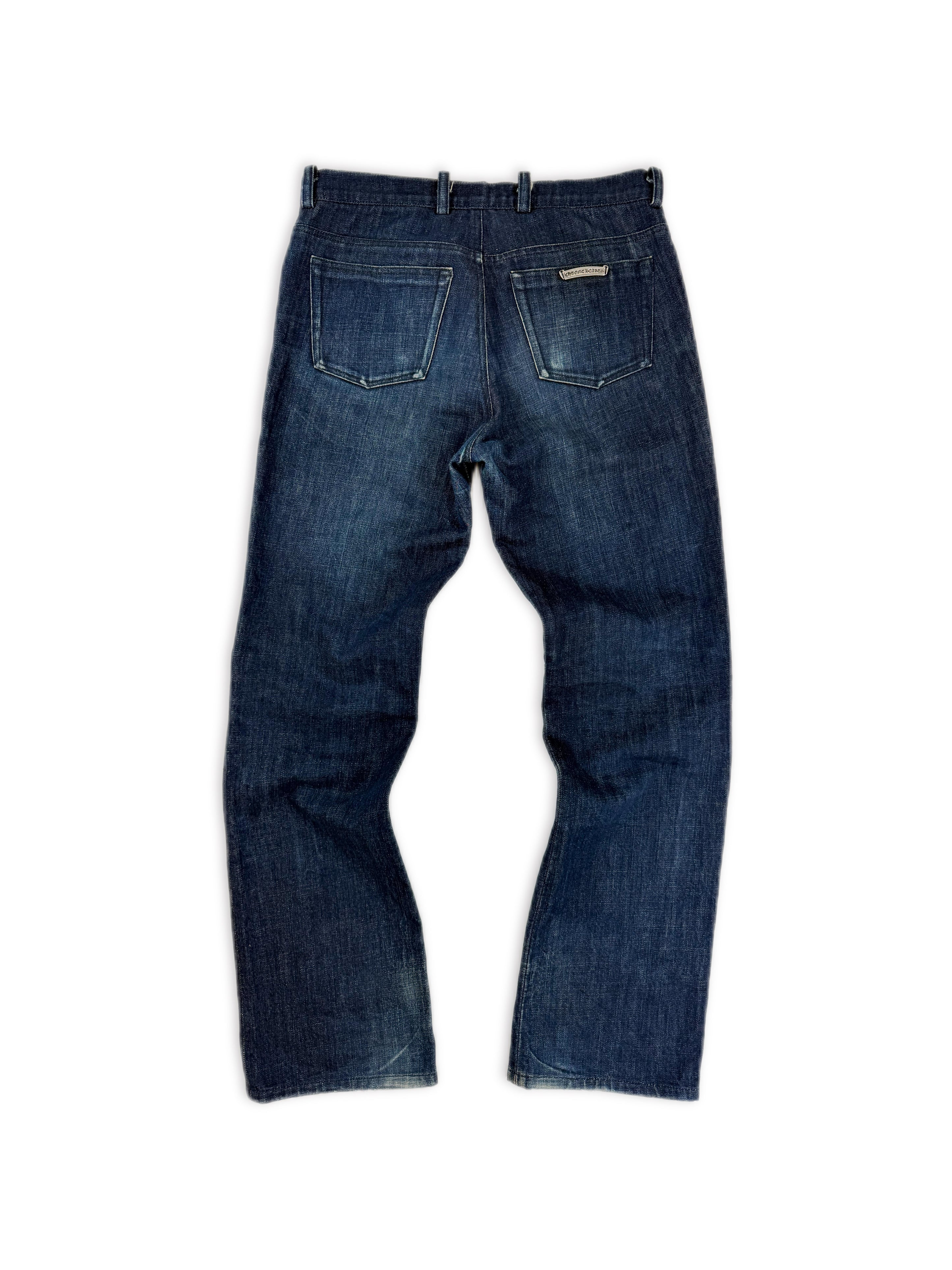 Chrome Hearts Fleur Knee Blue Dark Wash .925 Silver Jeans