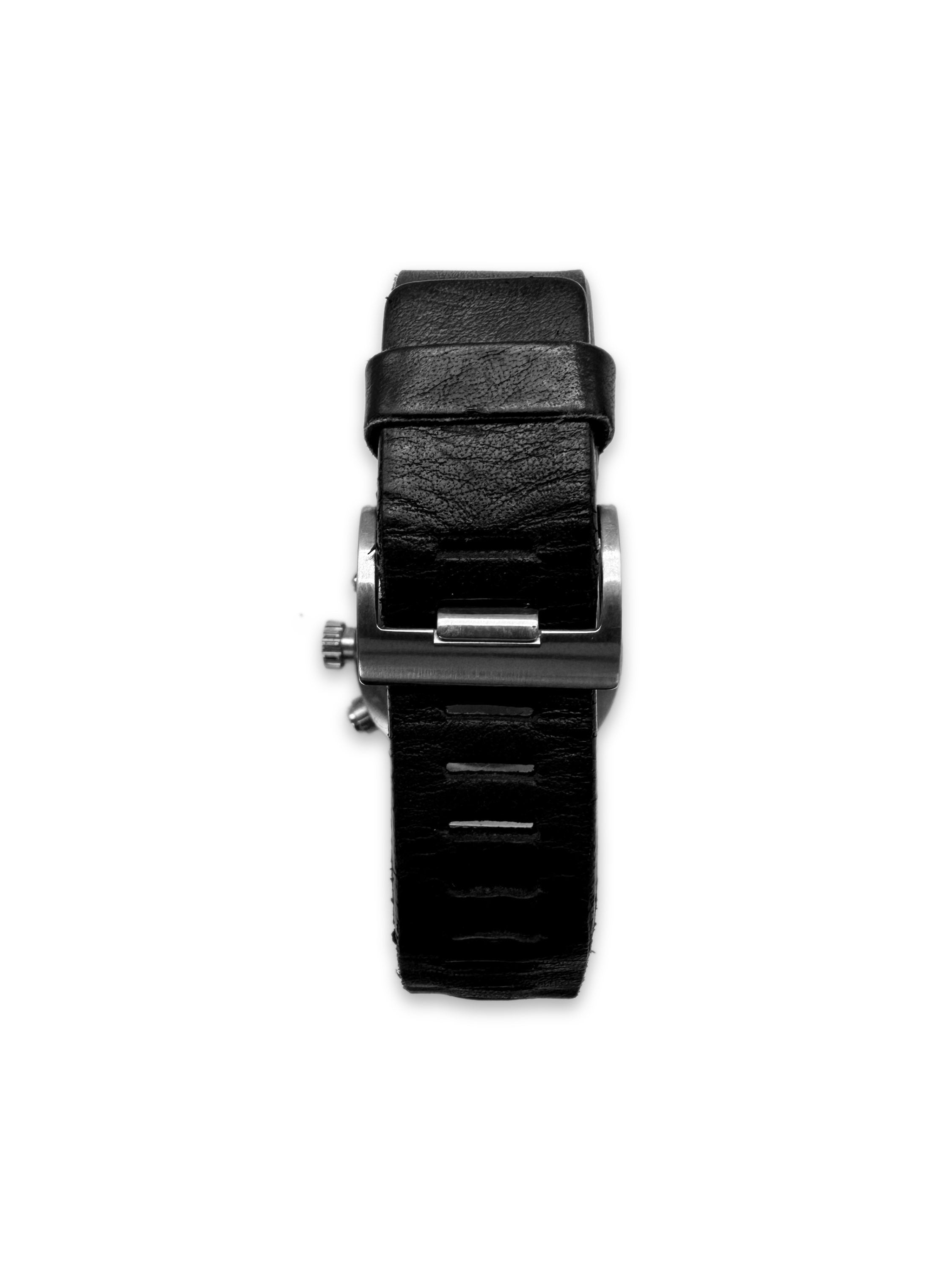90s Issey Miyake Triple Chronograph Black Leather Band Watch