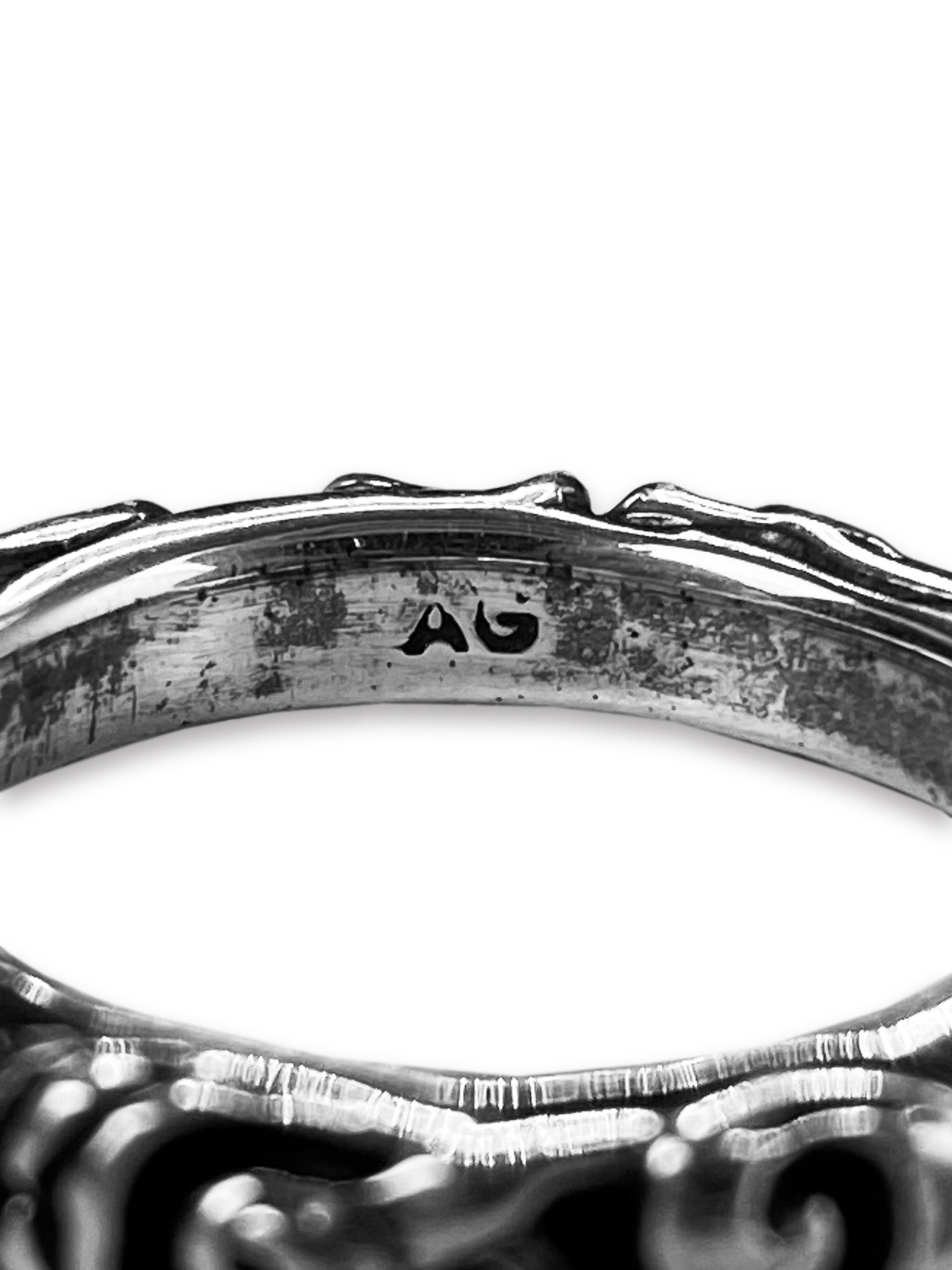 90s A&G Rock ‘n Roll Couture .925 Silver Etched Ring