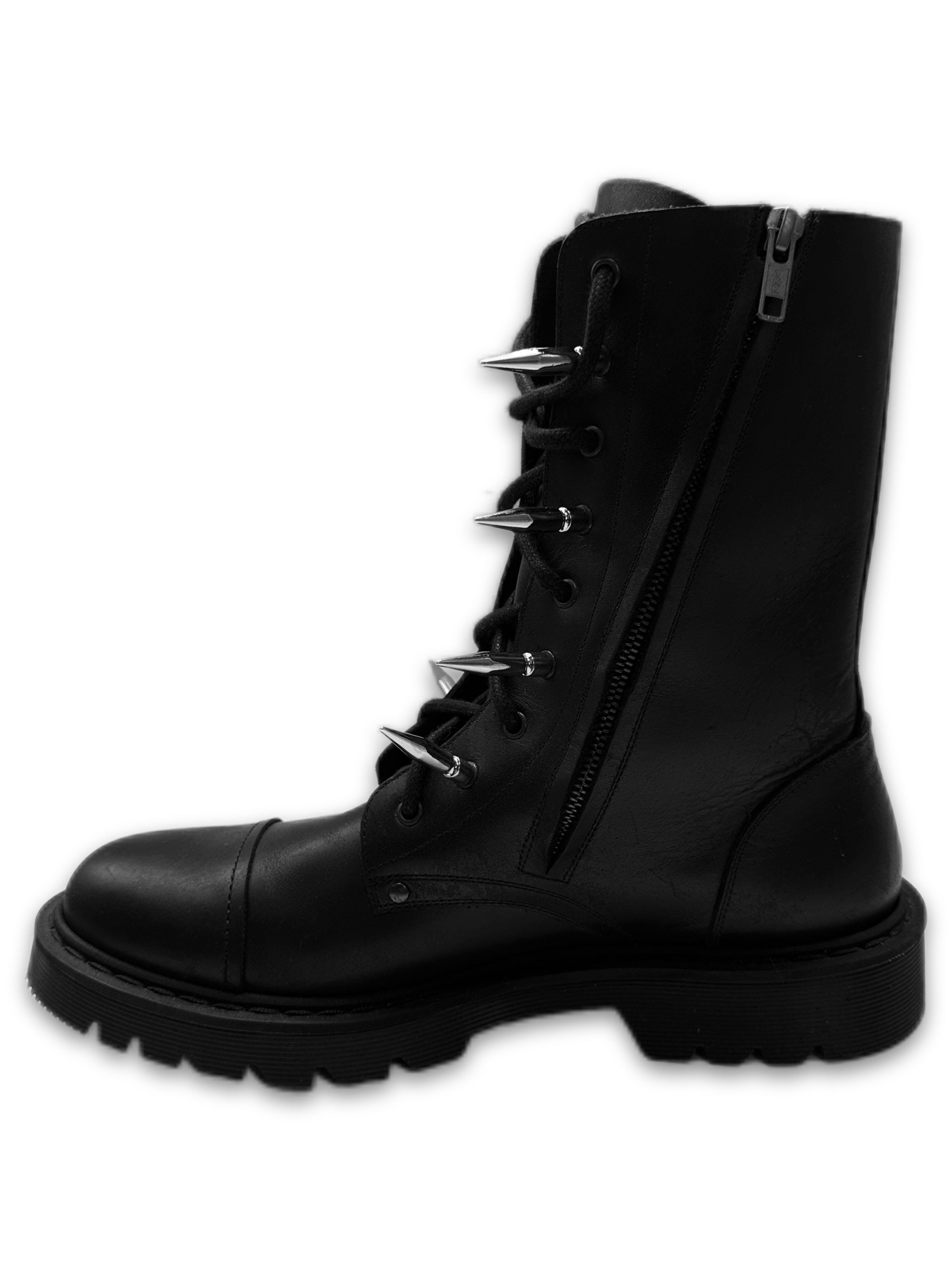 SS19 Vetements ‘Spiked’ Black Leather Double-zip Combat Boots