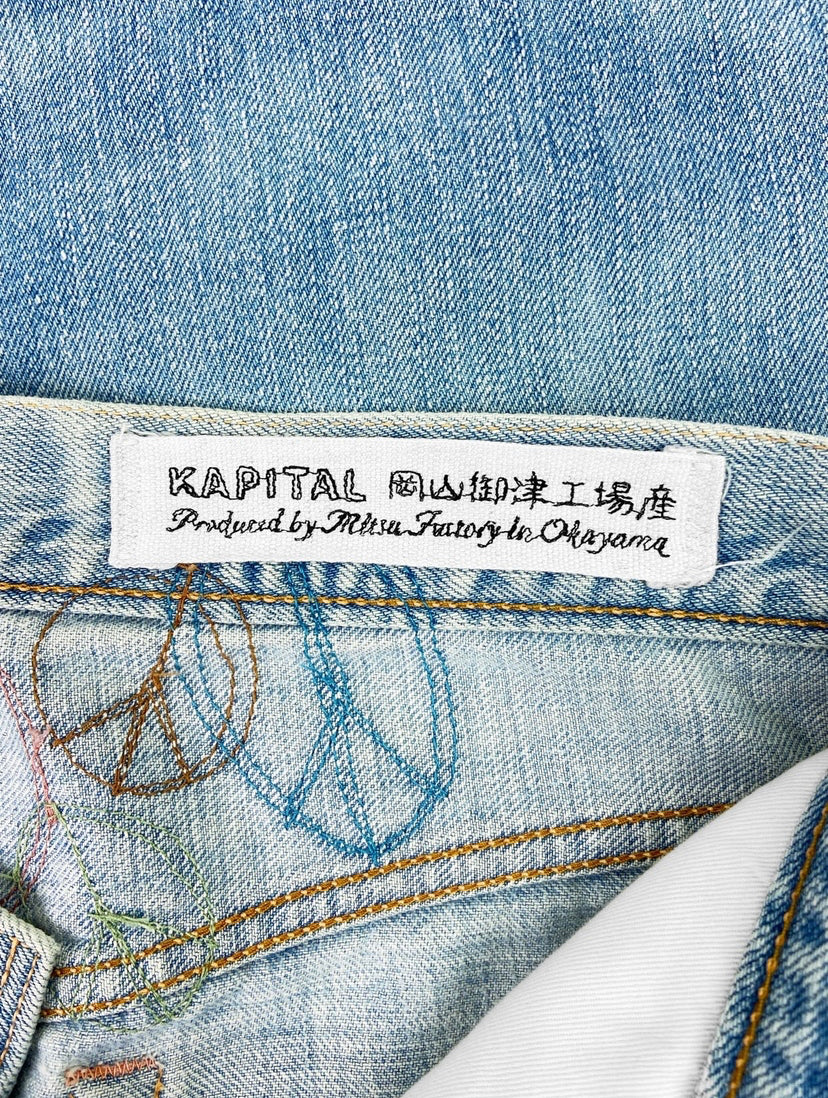 Kapital Embroidered Peace Emblem Stone Wash Denim