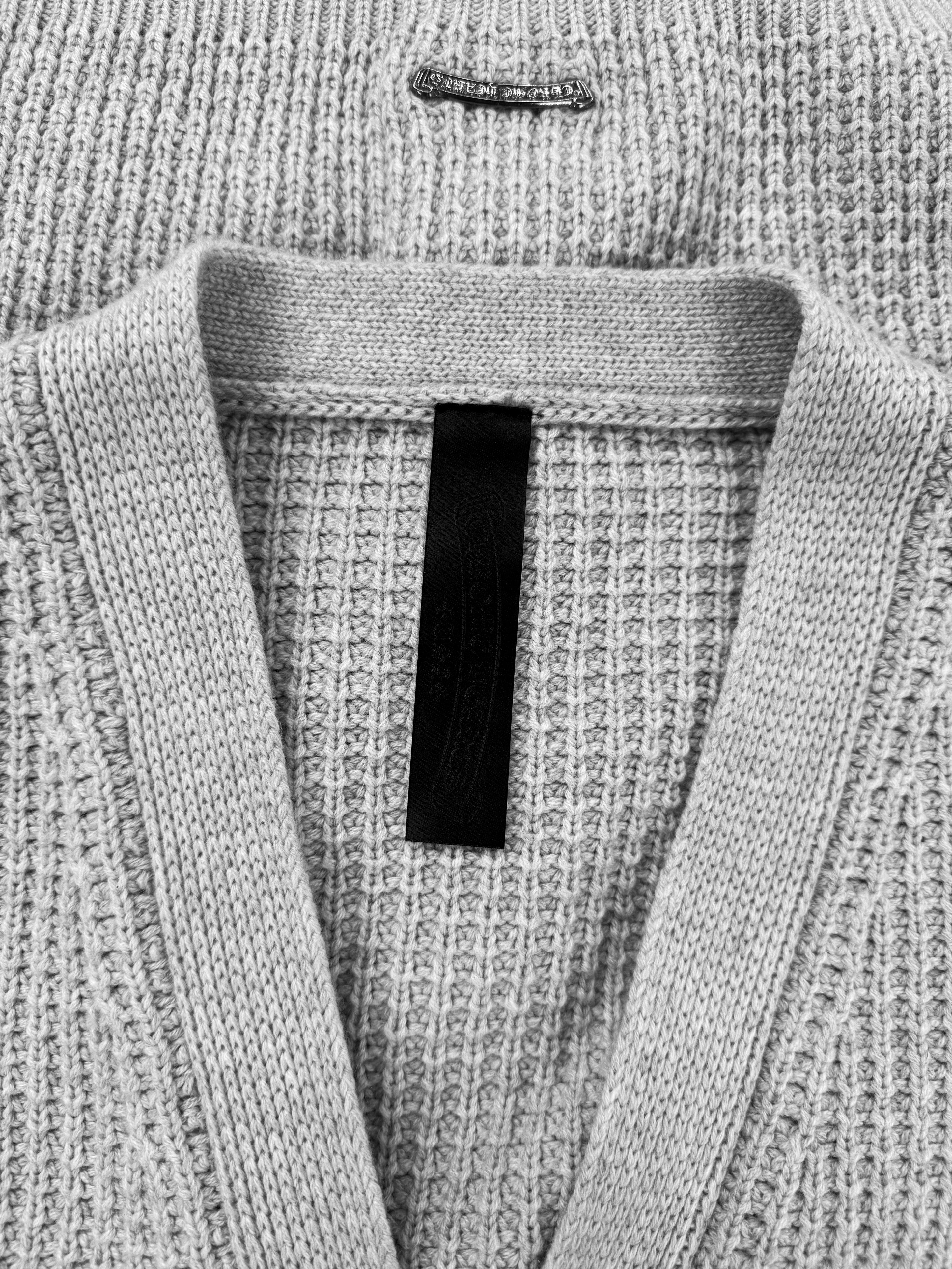 Chrome Hearts Hit & Run Cross Patch Heavy Weight Grey Knit Cardigan Sweater