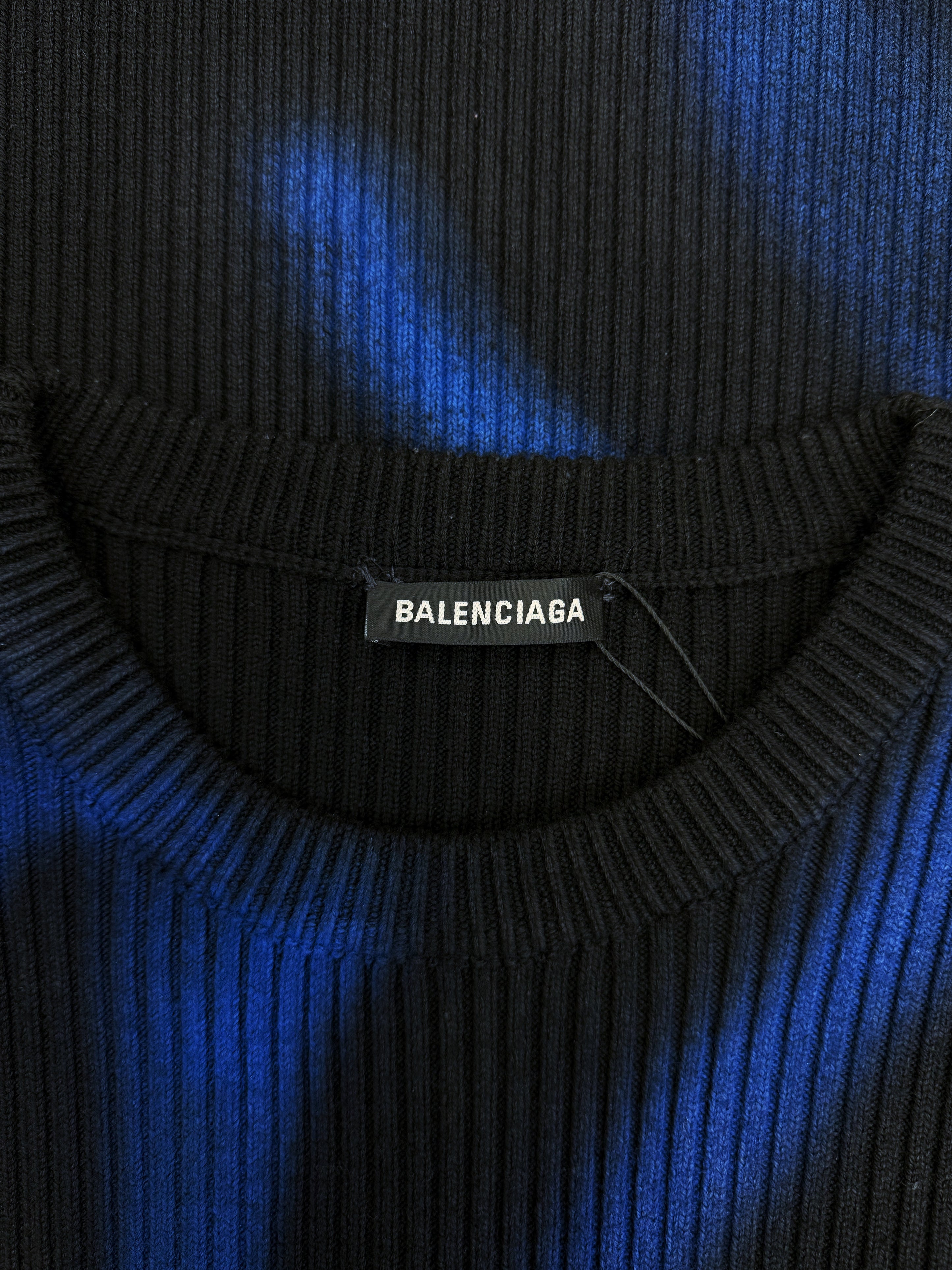 SS19 Balenciaga ‘Flame’ Knitted Blue / Black Heavy Weight Sweater