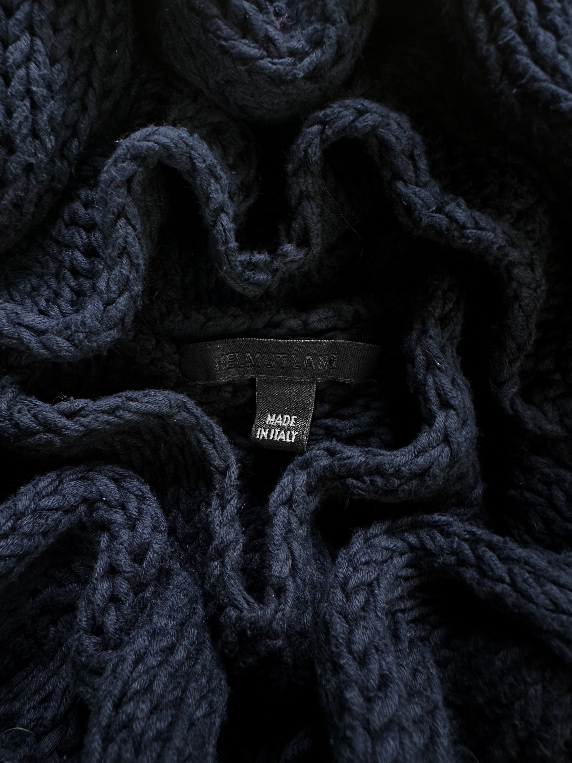 00s Helmut Lang ‘Braided’ Navy Blue Cut Out Knitted Sweater