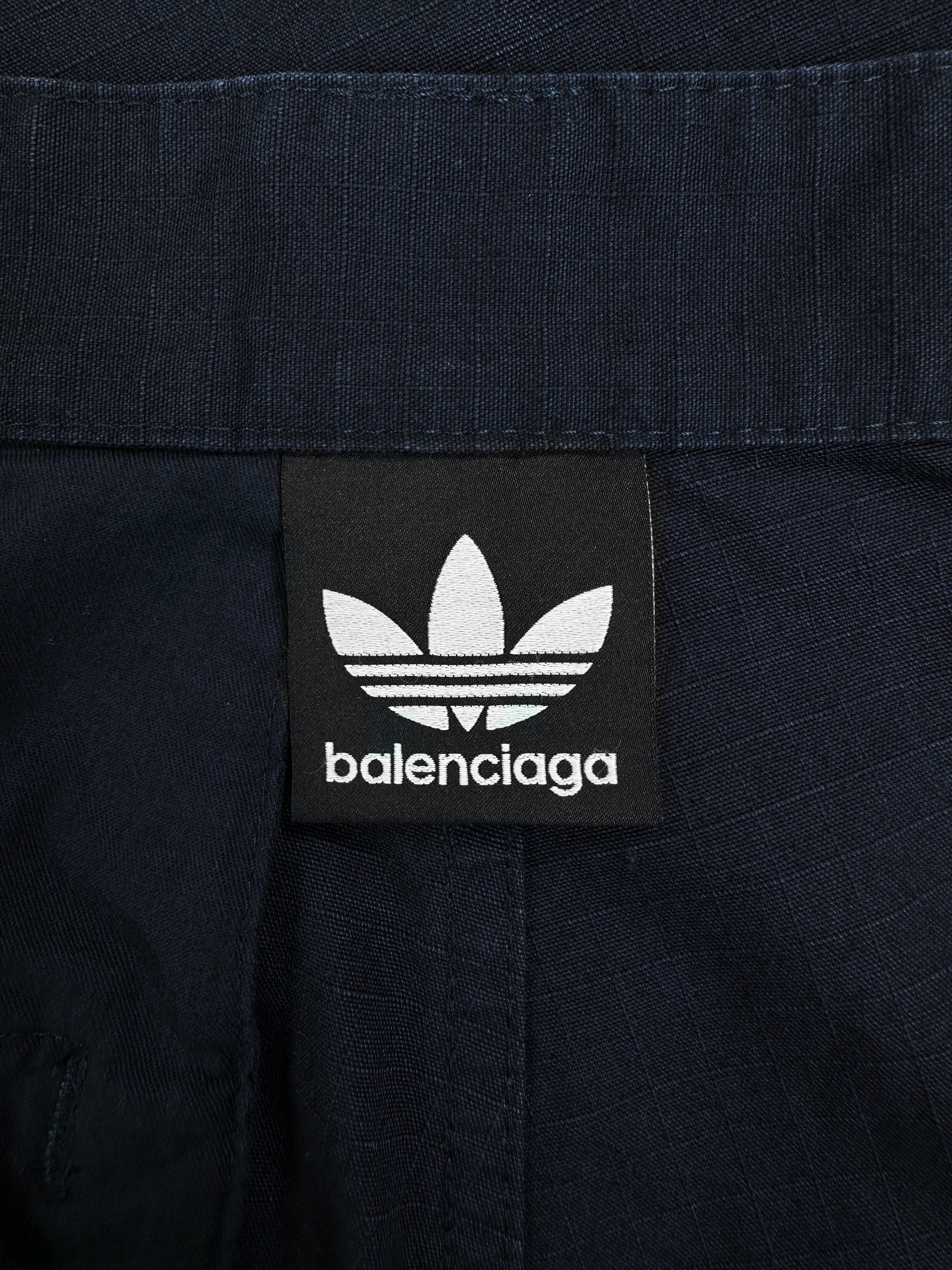 AW22 Balenciaga x Adidas Navy Blue ‘Three Stripe’ Distressed Shorts