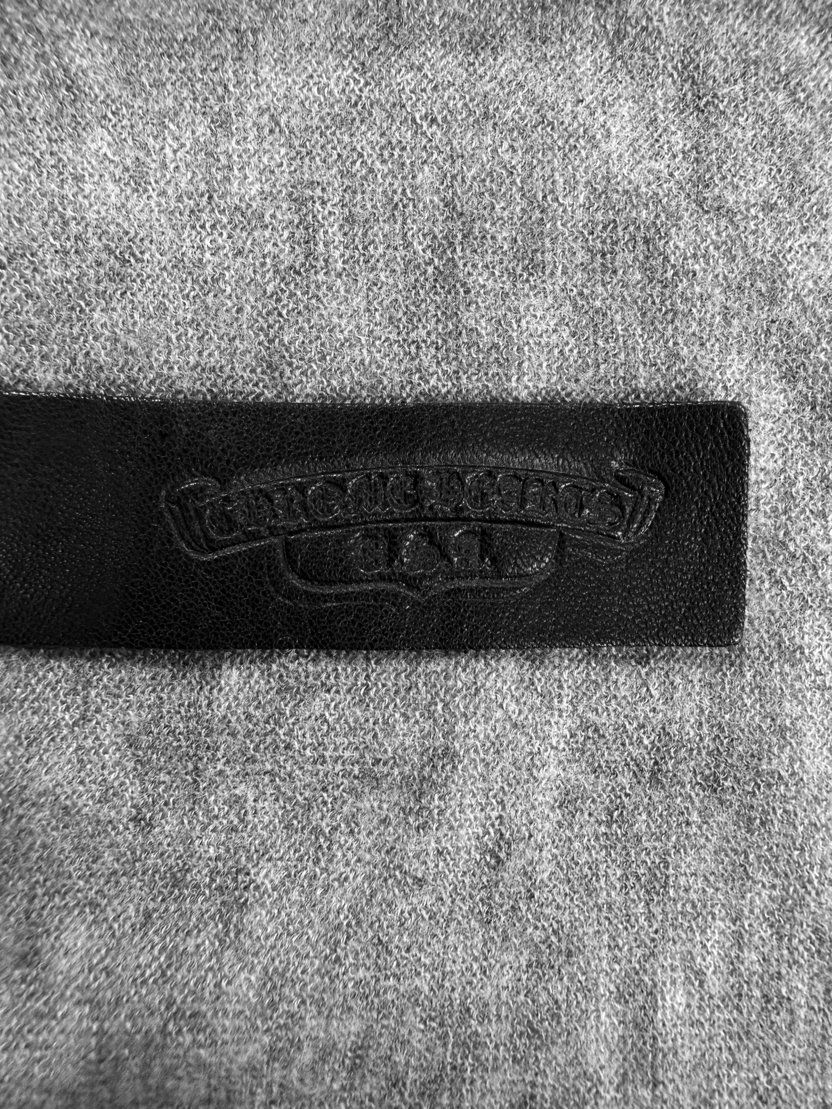 Chrome Hearts ‘Cross’ Patch Leather V-Neck Cashmere Knit Sweater