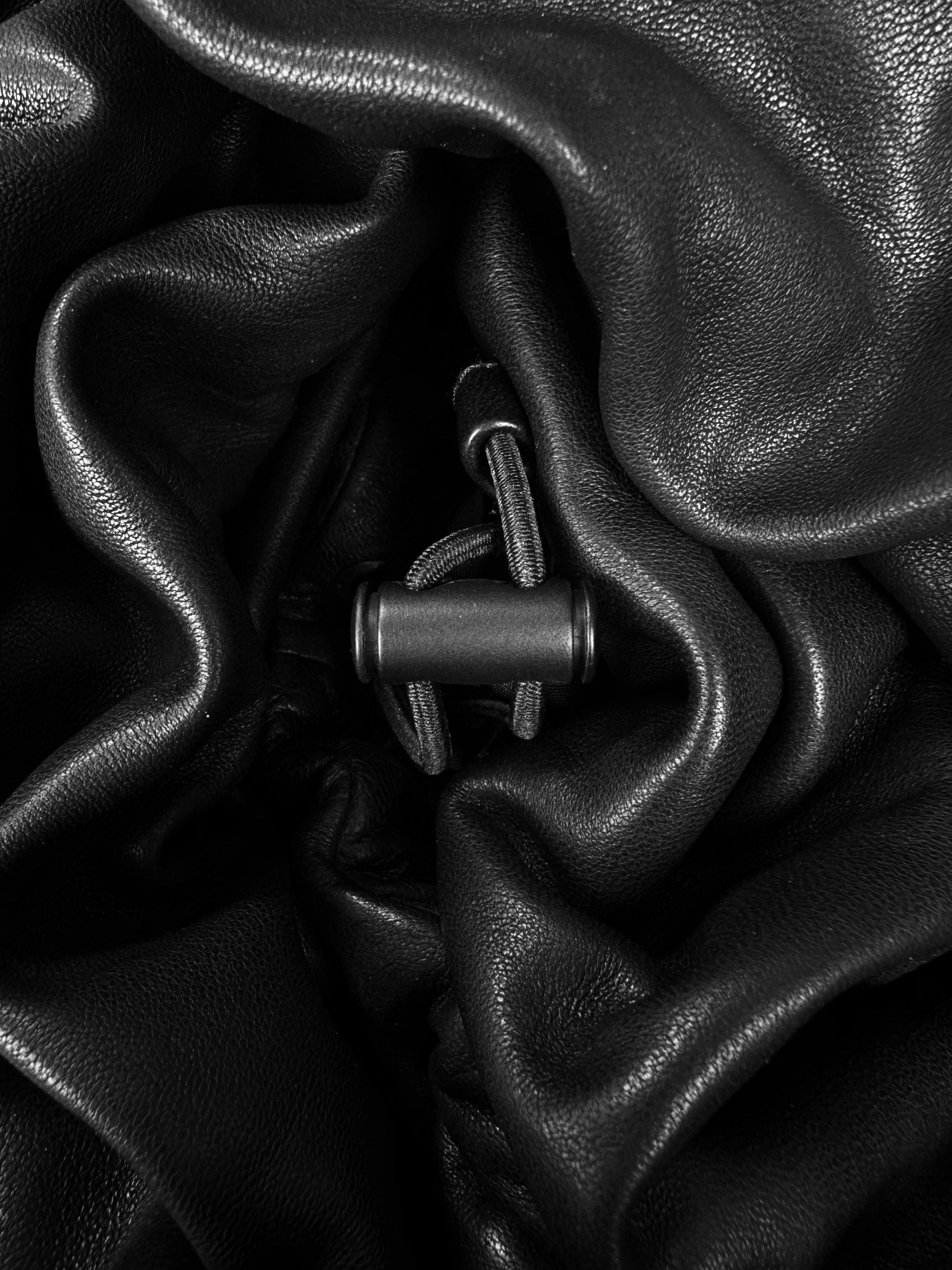AW22 Balenciaga Sheepskin Leather Black Kangaroo Pocket Hoodie