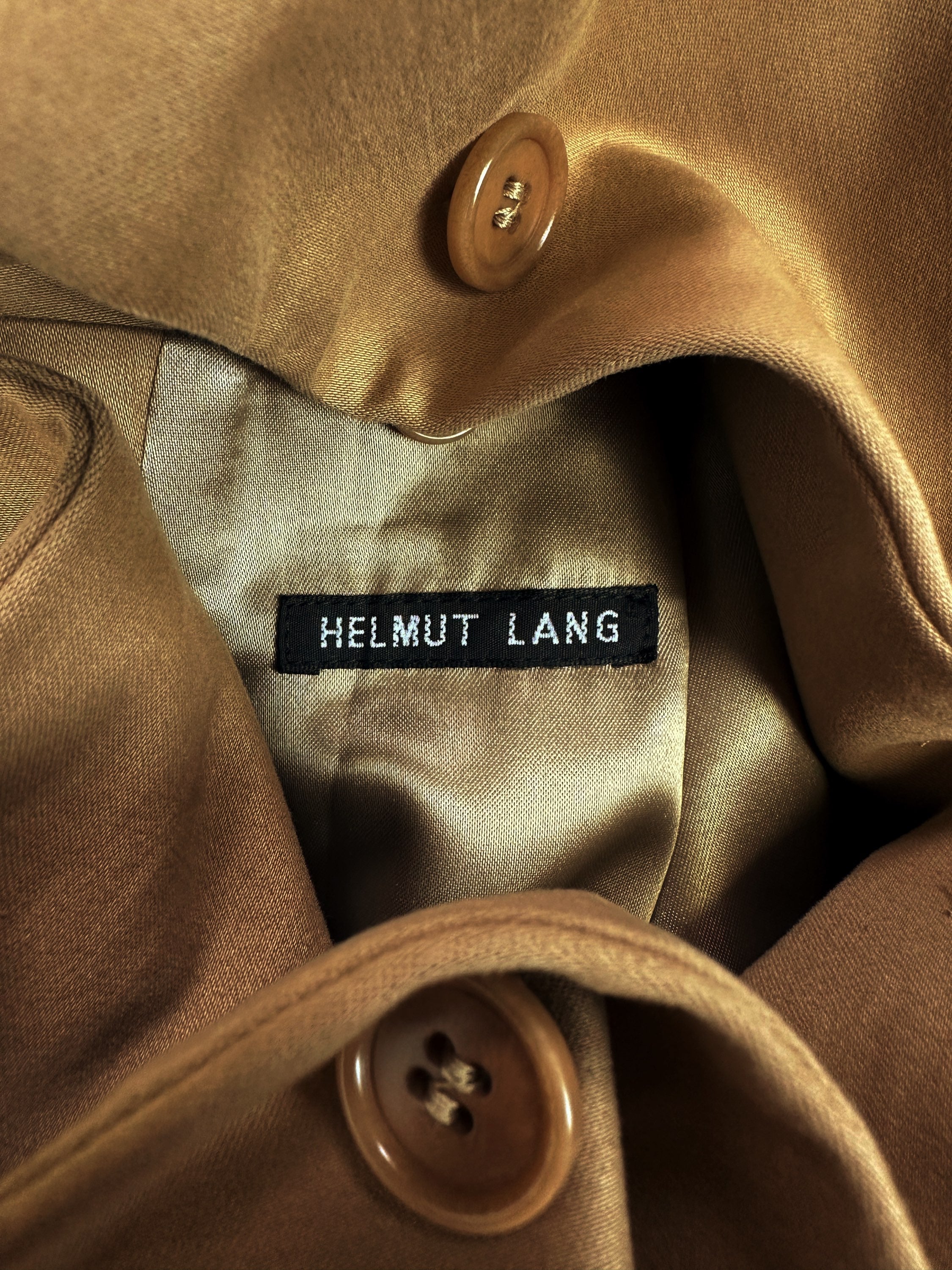 00s Helmut Lang Tan Welt Pocket Full Length Trench Coat