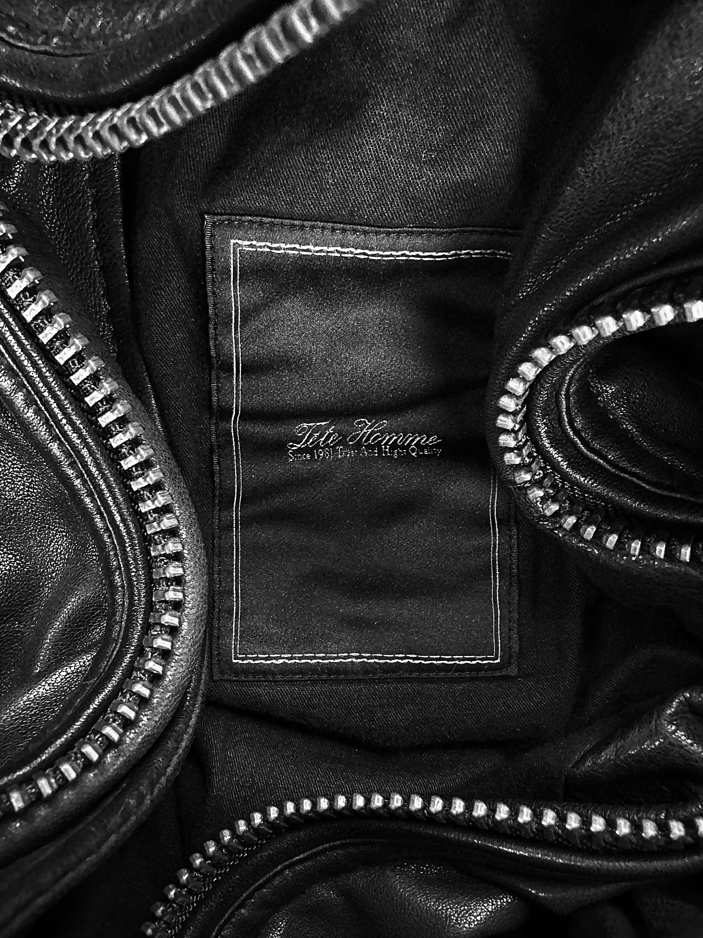 00s Tete Homme Black Leather Multi Pocket Biker Jacket