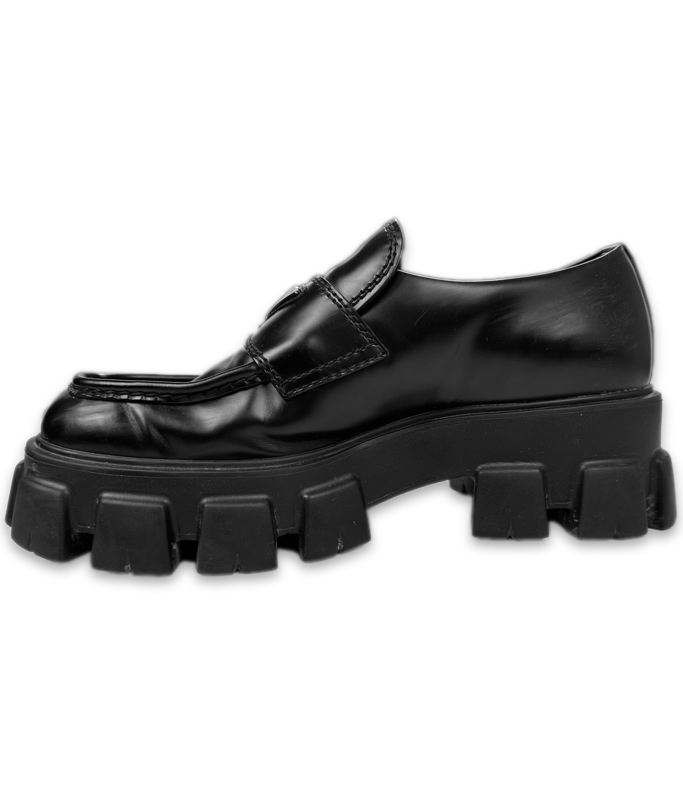 AW21 Prada ‘Monolith’ Brushed Leather Platform Loafers