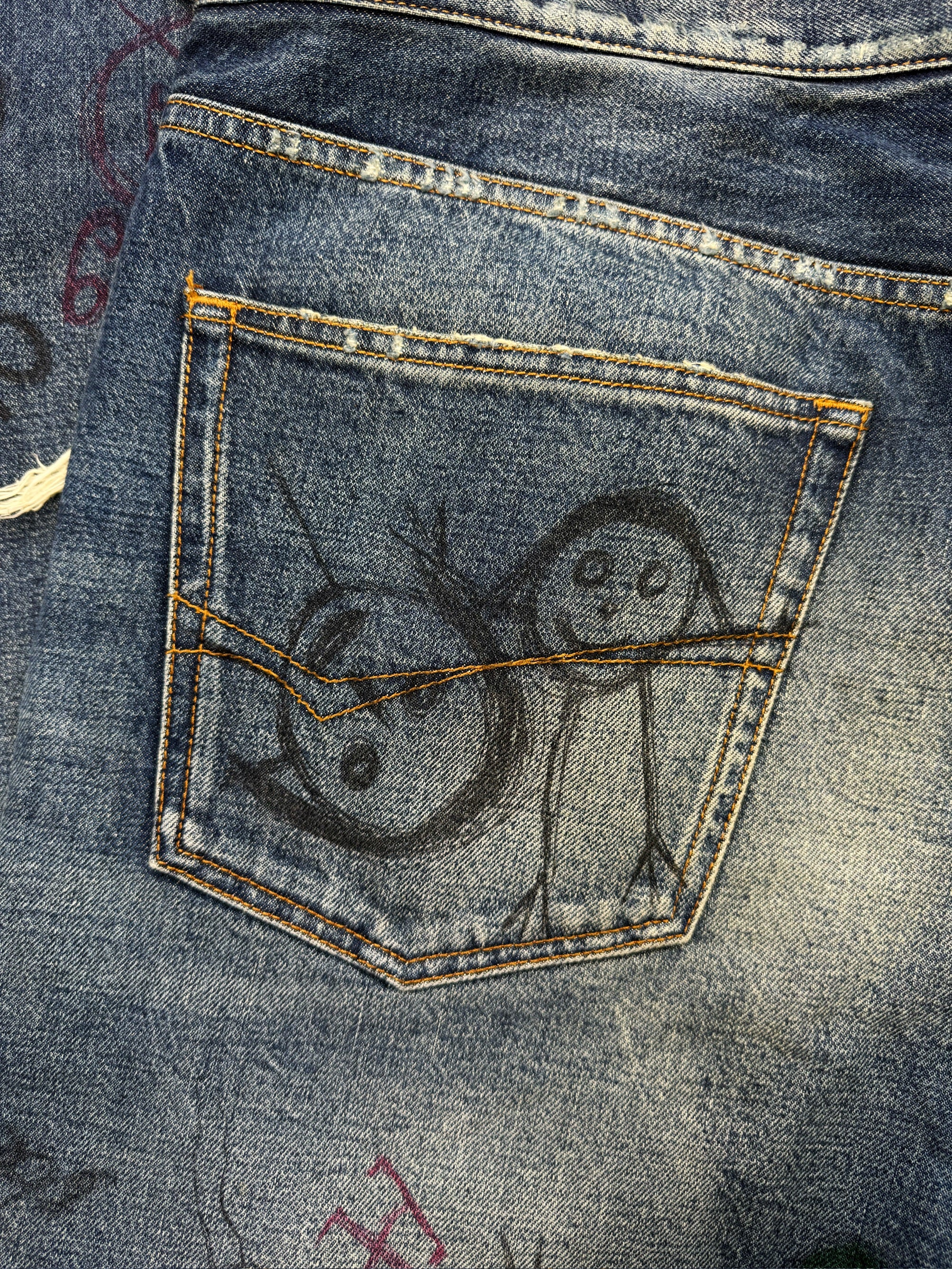 AW22 Balenciaga ‘Scribble’ Graffiti Dark Wash Distressed Denim