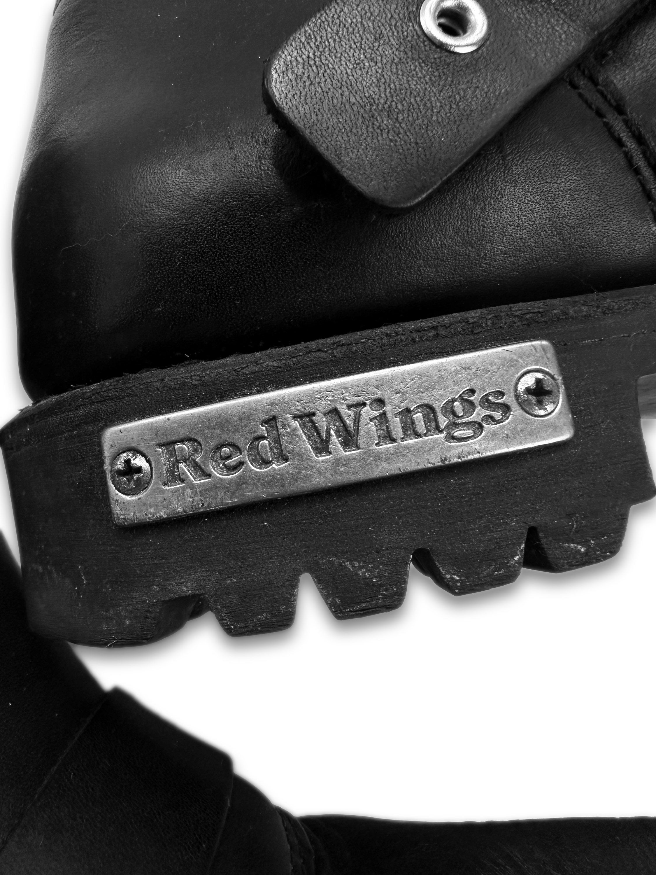 00s Red Wings Black Leather Belted Side Zip Biker Boots