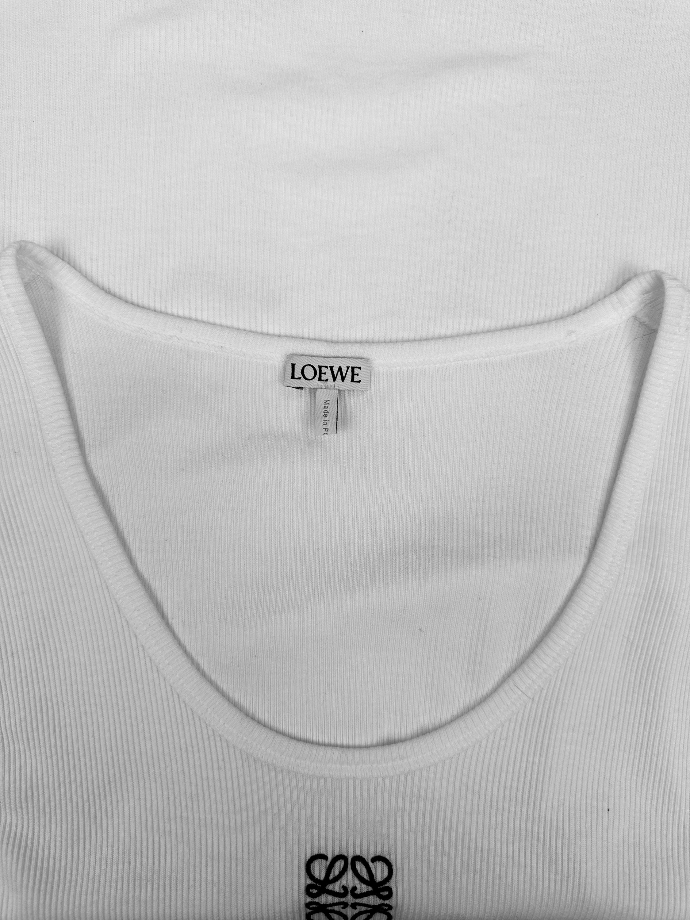 SS23 Loewe Anagram White Ribbed Embroidered Chest Logo Tank-top